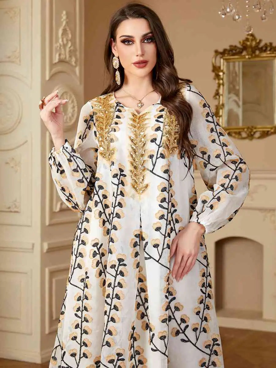 Elegant Embroidered Eid Caftan Dress for Women - Perfect for Weddings, Parties & Special Occasions | Breathable Fabric & Flowy Design for Comfortable Celebrations