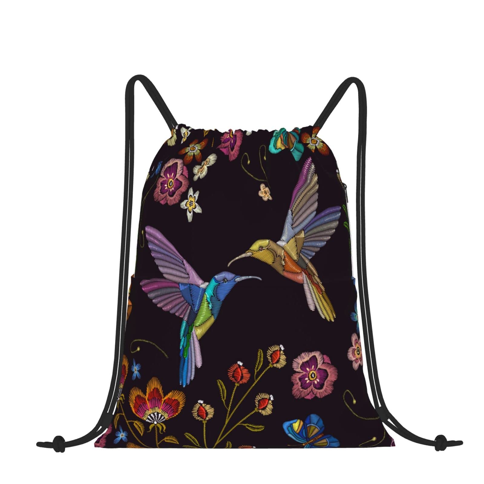 Stylish Drawstring Backpack with Hummingbird & Floral Design - Large Capacity Cinch Sack for Women, Men & Students - Perfect for Gym, Travel & Outdoor Activities