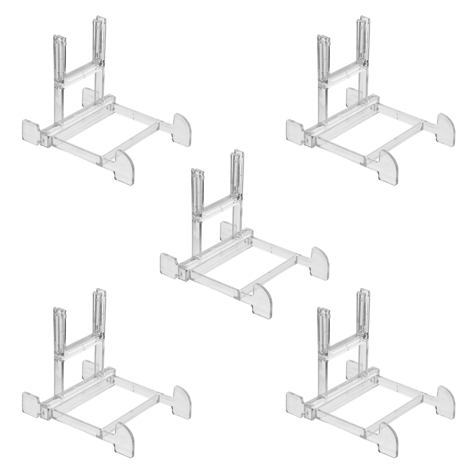 5-Pack Adjustable Clear Acrylic Plate Display Easel Stands - Wall Mount Photo Frame Holder for Flat Plates, Place Cards & Plastic Dishes - Perfect for Home Decor, Art Exhibitions and Retail Store Displays