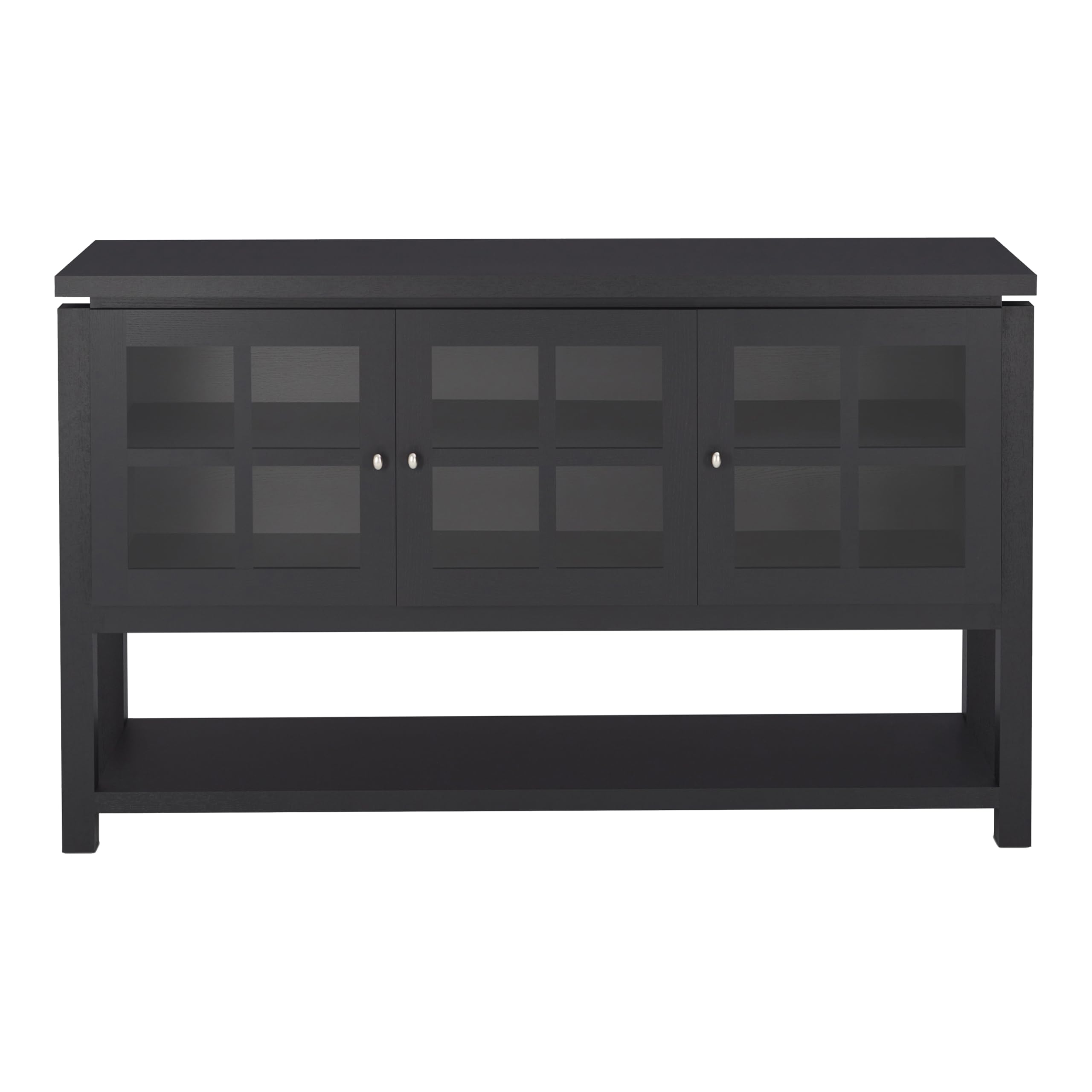 Furniture of America Julianna Farmhouse Sideboard Buffet Cabinet with Storage & Glass Doors - Wood Kitchen Coffee Bar, Entryway Console Table for Dining Room & Living Room - Perfect for Home Decor & Entertaining (Black)