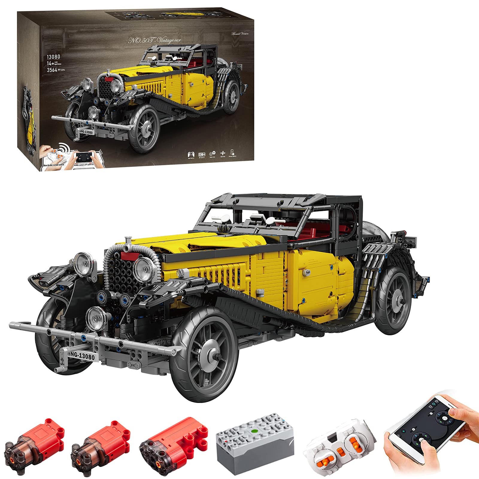 WOLFBSUH Technic Classic Cars Building Set - 2.4Ghz/APP Remote Control Retro Sports Car Model, 3564+ Pieces STEM Construction Vehicle Building Blocks Compatible with Lego Technic | Perfect for Kids & Adults, STEM Learning, Birthday Gifts & Collectible Display