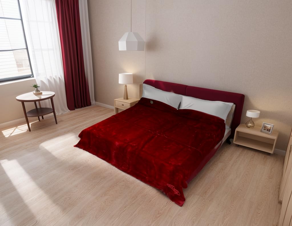 Premium Solaron Queen Size Solid Burgundy Korean Mink Blanket - Ultra Soft & Warm Luxury Bedding for Winter, Perfect for Bedroom, Couch & Gift Giving