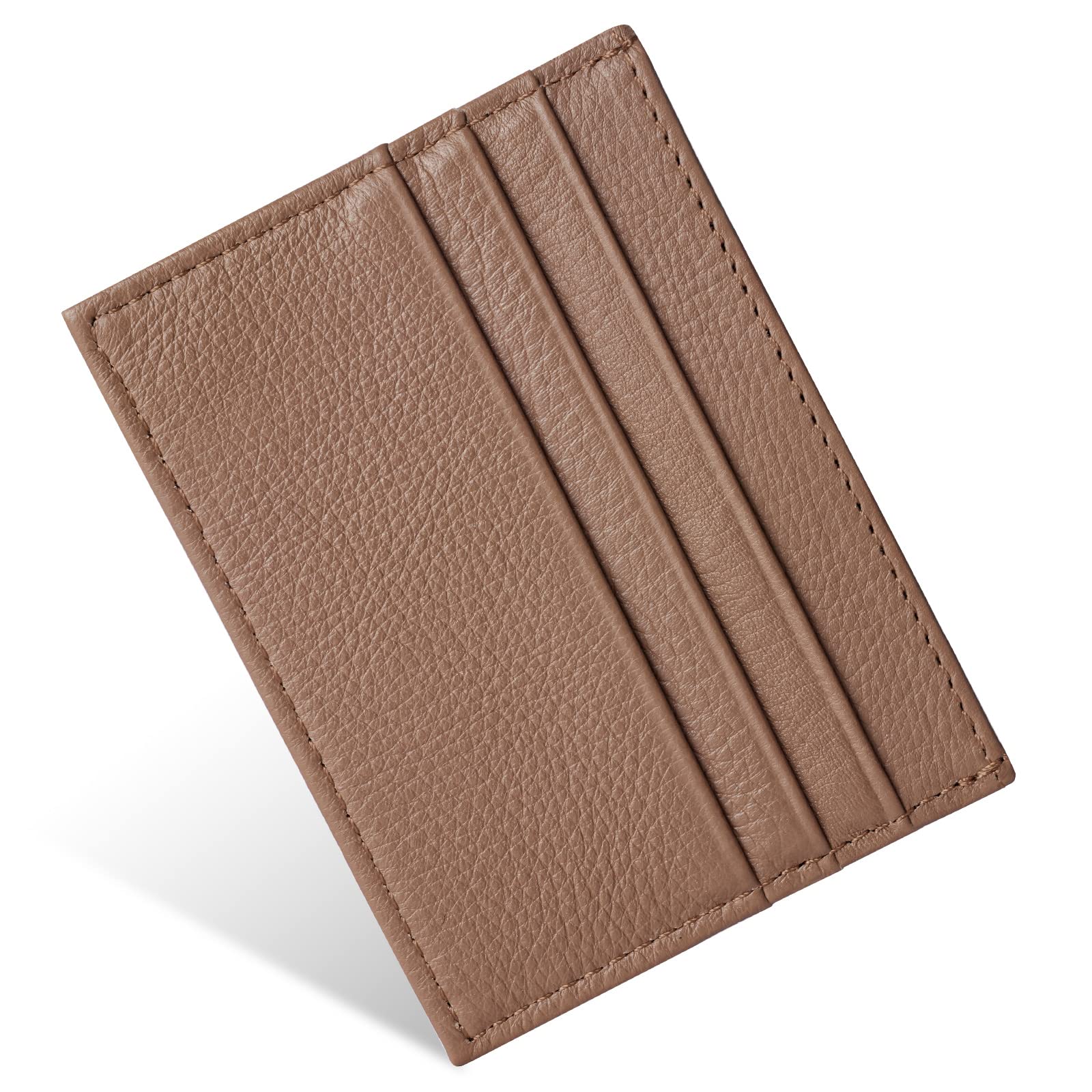 RFID Blocking Leather Credit Card Holder Wallet - Ultra Slim & Minimalist Design for Men & Women - 6 Card Slots + 1 Pocket - Front Pocket Wallet for Everyday Use & Travel (Brown)