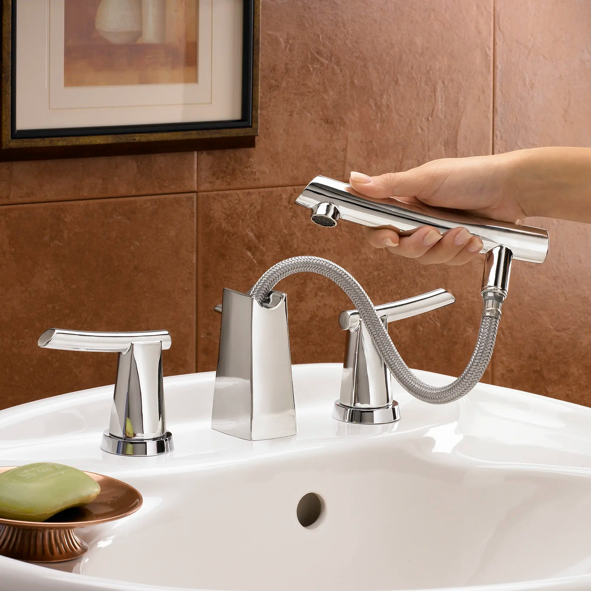 8 Inch Widespread Pull Out Bathroom Faucet with Green Tea Finish - Modern Matte Black Brass Sink Faucet for Bathroom Vanity, Kitchen & Utility Sink - Easy Installation & Water Saving Design