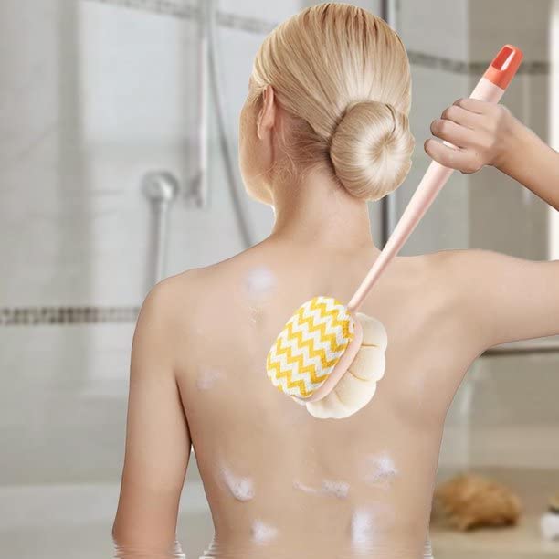 Kriaex Long Handle Bath Brush for Elderly - Double Sided Shower Scrubber with Detachable Head, Exfoliating Body Brush for Men & Women - Ideal for Back Scrubbing, Spa Days and Hard-to-Reach Areas