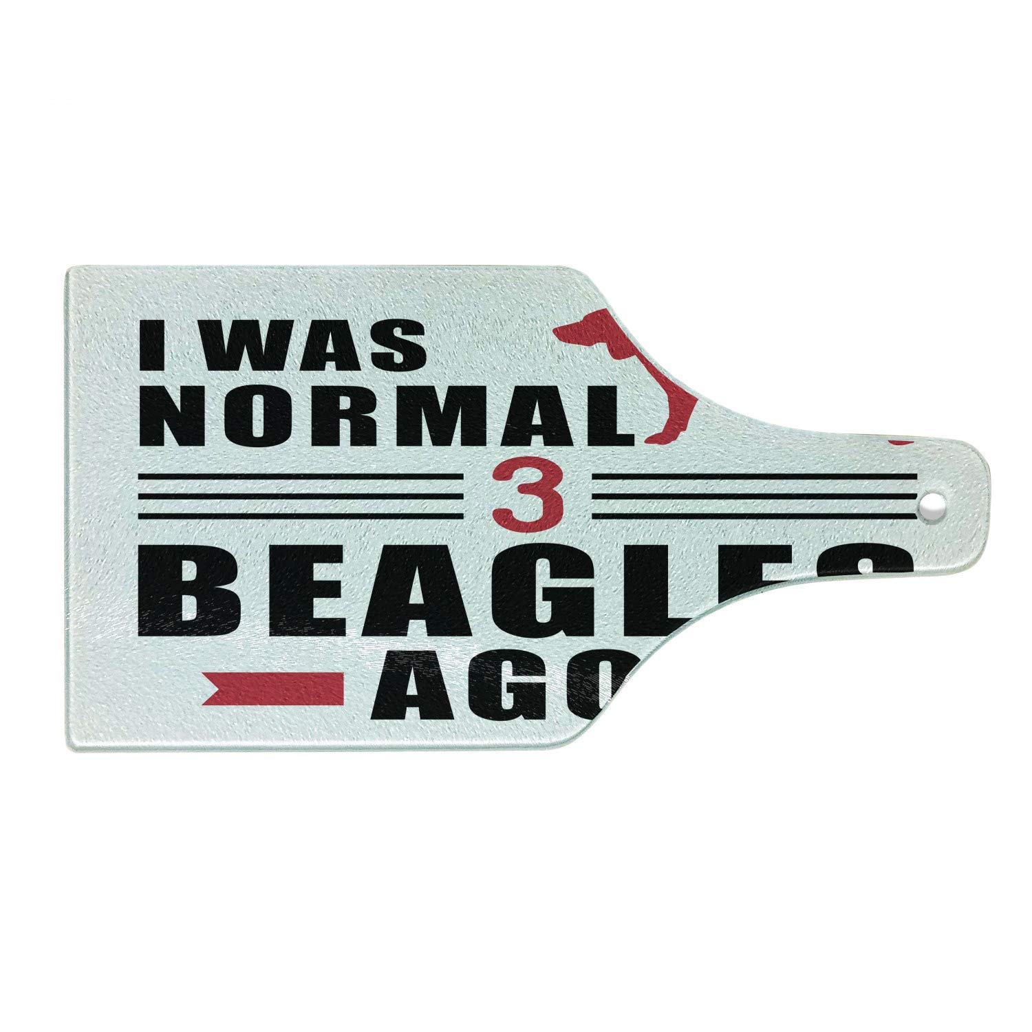 Ambesonne Beagle Themed Tempered Glass Cutting Board - Wine Bottle Shape with Puppy Dog Lover Motto - Dark Pink & Charcoal Grey Decorative Serving Board for Kitchen, Party, and Gift Giving