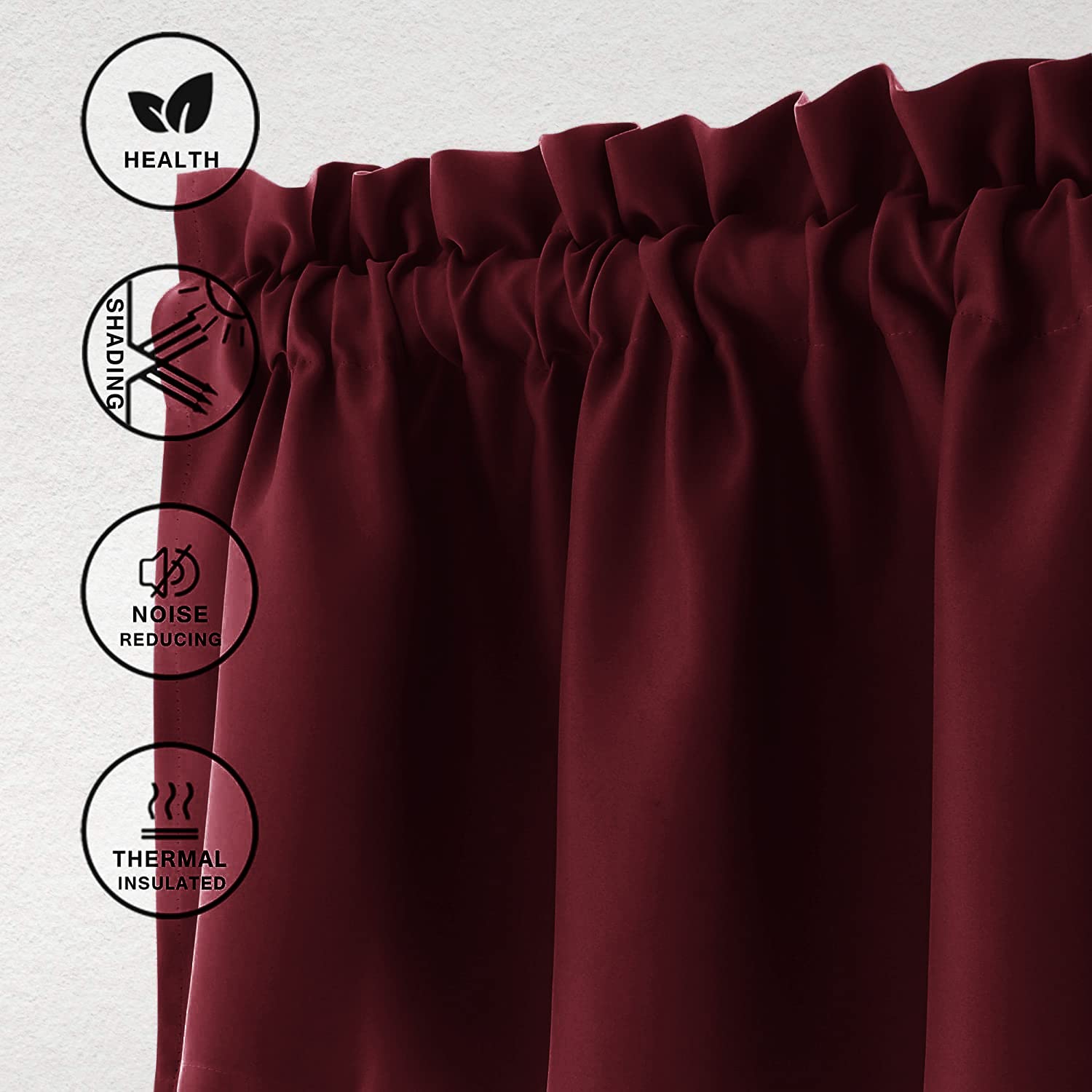 Blackout Thermal Insulated Solid Window Valance Curtains for Kitchen - Burgundy, 60 x 18 Inches, 1 Panel - Perfect for Home Decor, Privacy & Energy Efficiency