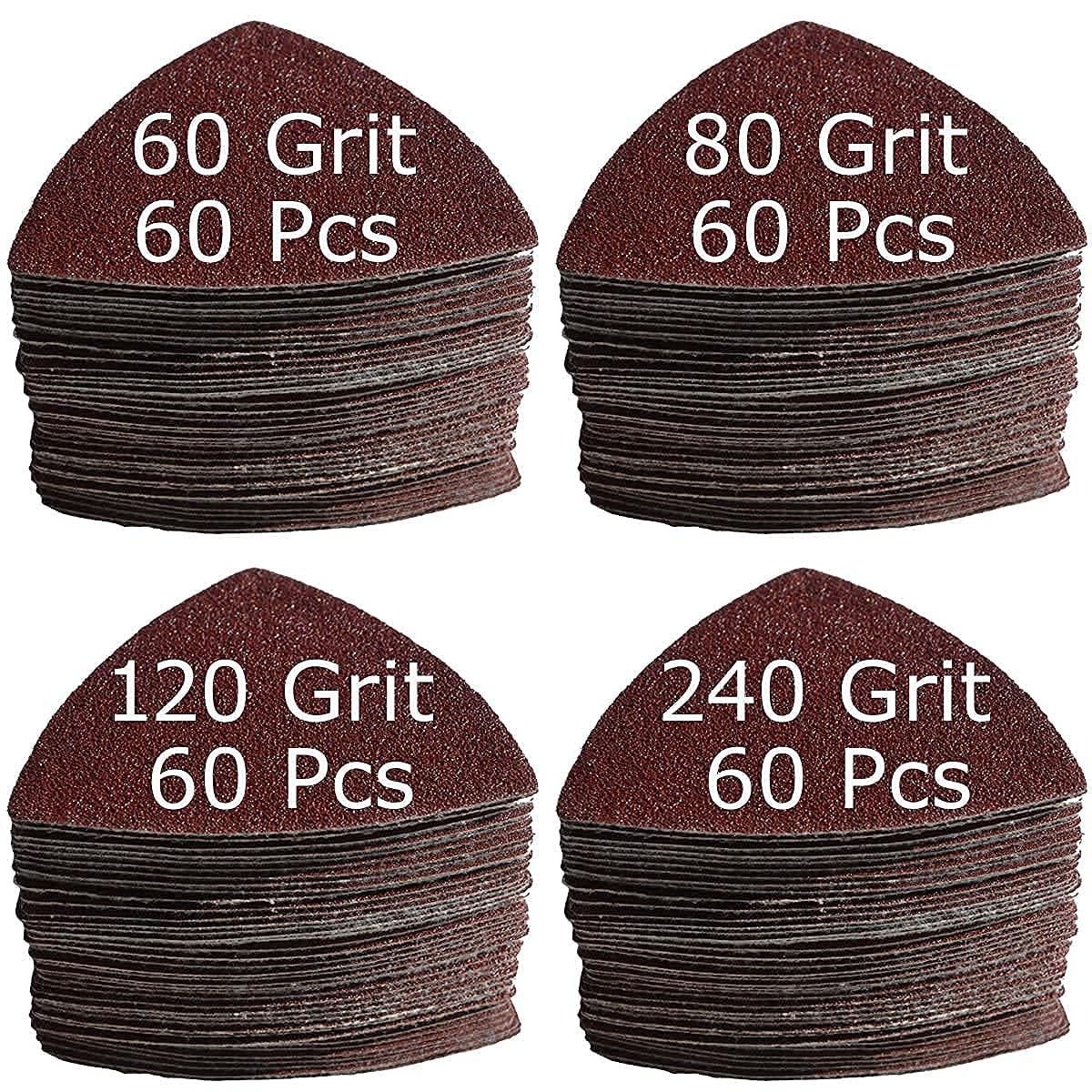 XXGO 240-Piece 3-1/8 Inch (80mm) Triangular Oscillating Tool Sanding Pads Kit - 60/80/120/240 Grits Sandpaper for Wood, Metal & Drywall - Perfect for Sanding, Polishing & Surface Prep (XGM0306)