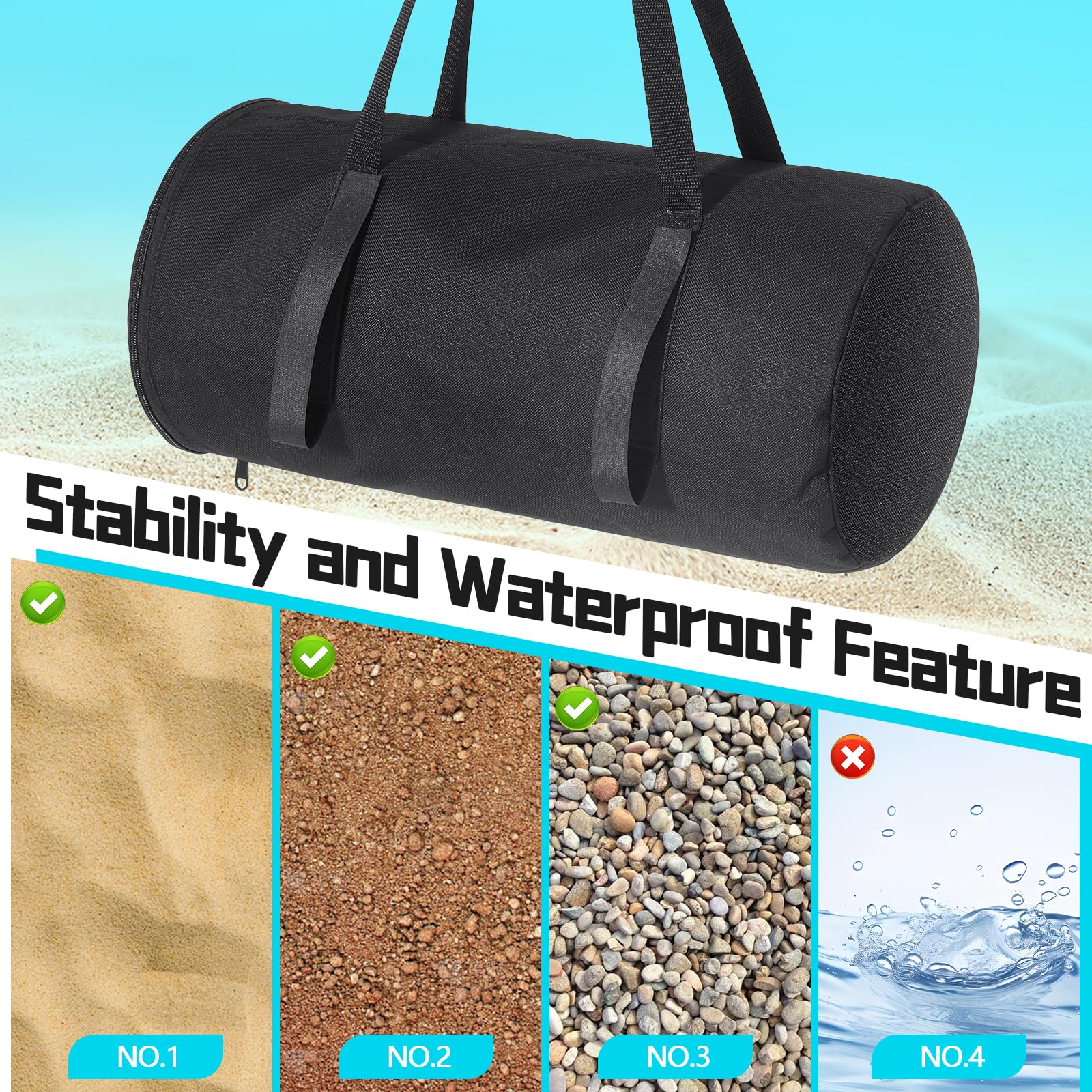 4 Pcs Heavy Duty 300 LBS Canopy Weights Sand Bags - Windproof Tent Weights for Outdoor Canopy, Gazebo, Patio Umbrella - Perfect for Camping, Beach, Picnics, and Backyard Events (Black, No Sand Included)