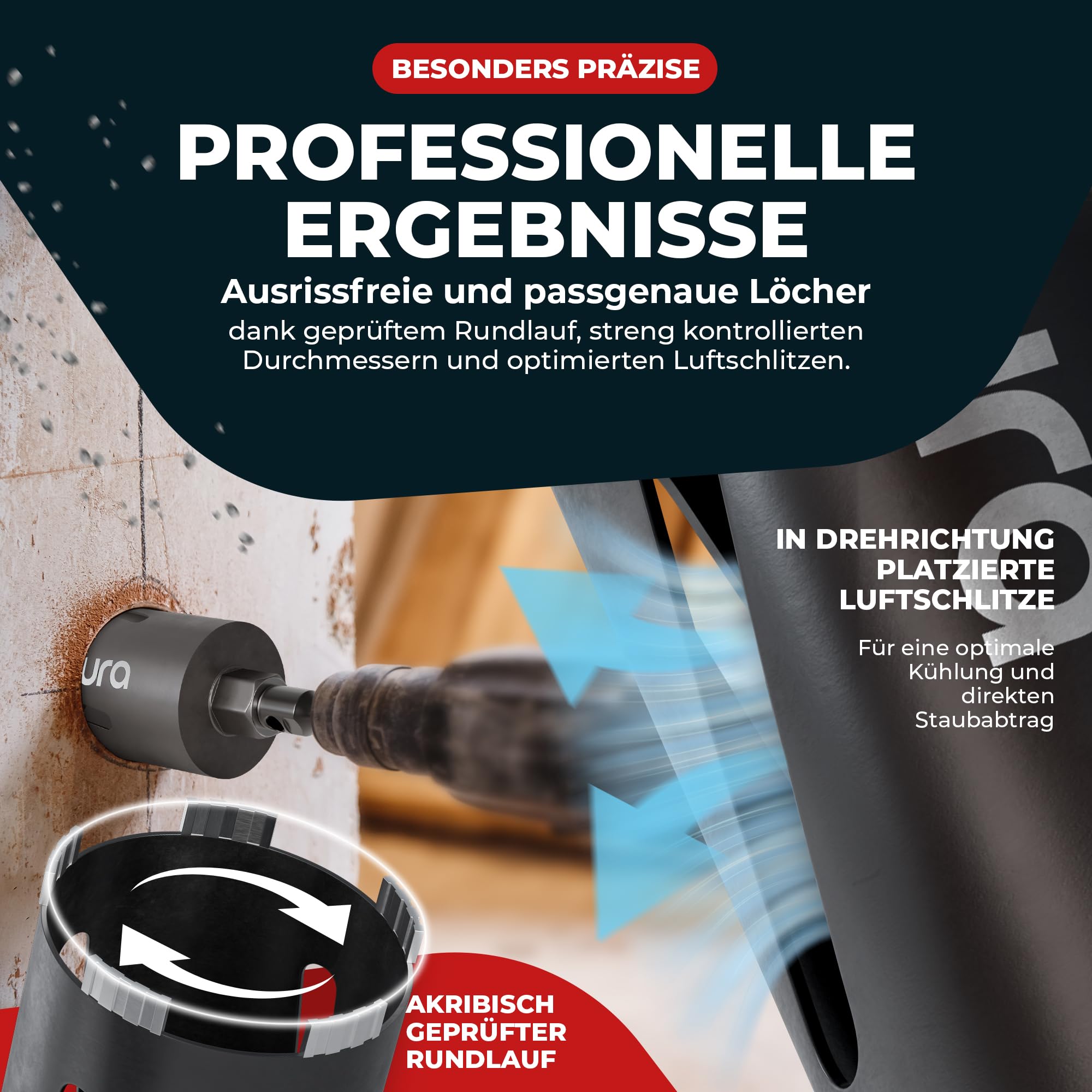 Fortura® SDS Plus Diamond Core Drill Bit Set (42mm-162mm) - 200mm Length for Concrete, Brick & Masonry - Perfect for Plumbing, Electrical & HVAC Installations
