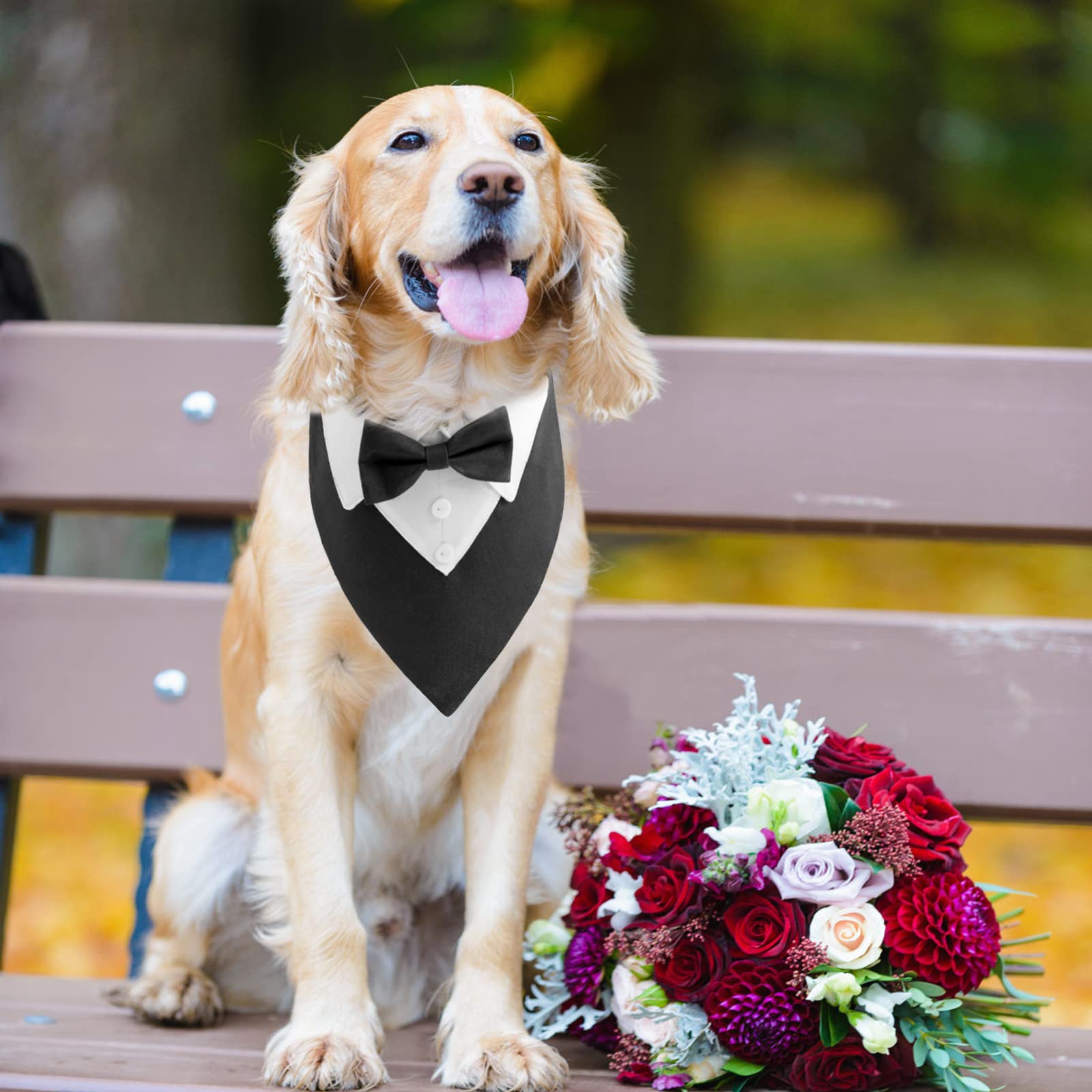 Premium Black Dog Tuxedo Bandana with Adjustable Bow Tie - Formal Cotton Pet Neckwear for Weddings & Special Occasions - Perfect for Large & Oversized Dogs (1PC) - Great for Dog Weddings, Birthday Parties & Photo Shoots