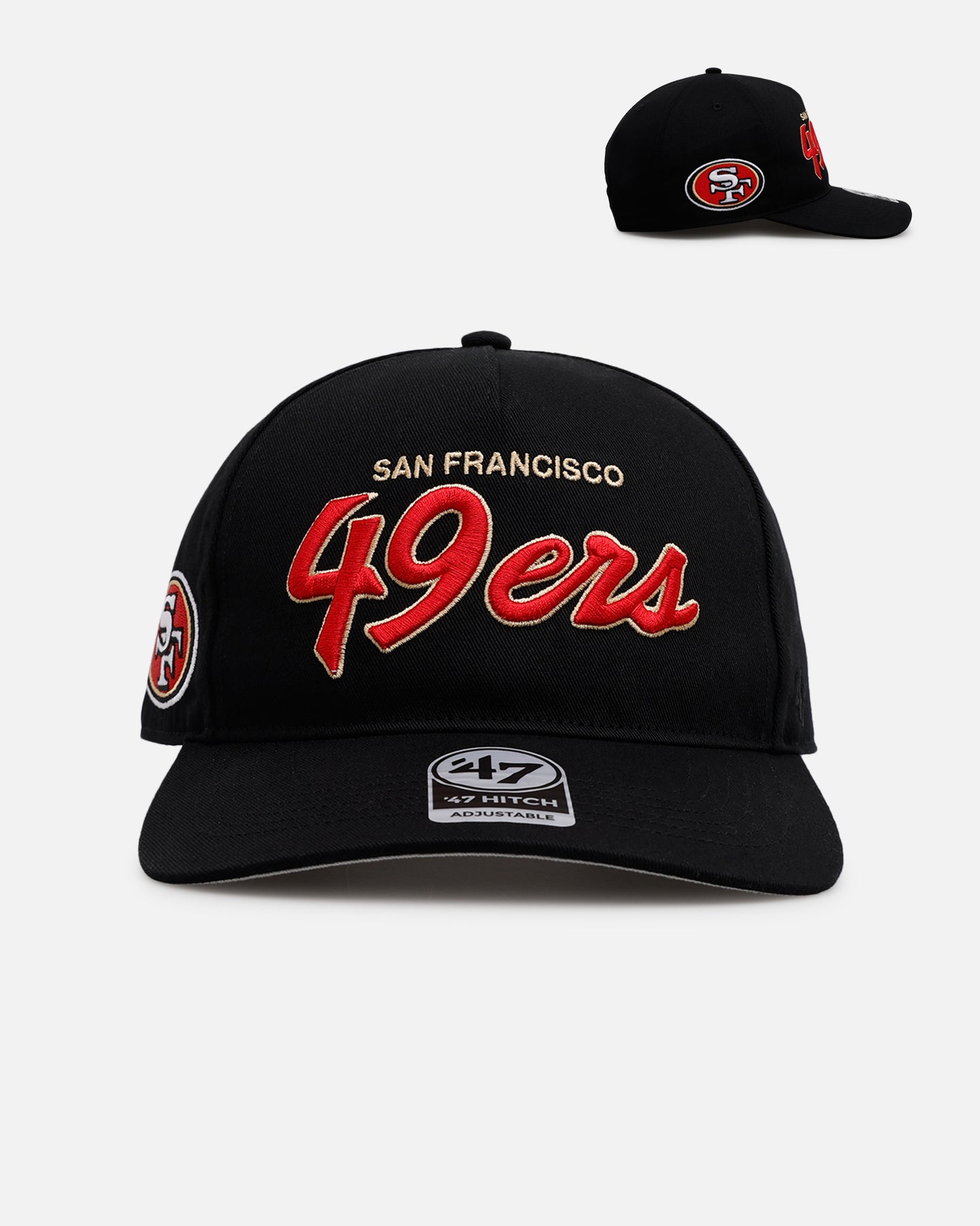 47 Brand San Francisco 49ers 'Black Dome Script' Snapback Hat - Adjustable 47 Hitch Back Closure - Official NFL Licensed Cap for Men - Perfect for Game Day, Sports Events & Casual Wear