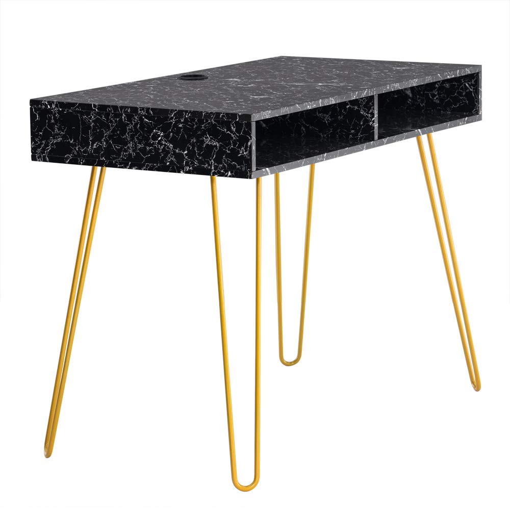 Modern Marble MDF Top Console Table with Sturdy Gold Metal Legs - Elegant End Table for Bedroom, Living Room, Dining Room & Kitchen - White Single Piece (Perfect for Small Spaces, Entryways & Home Decor)