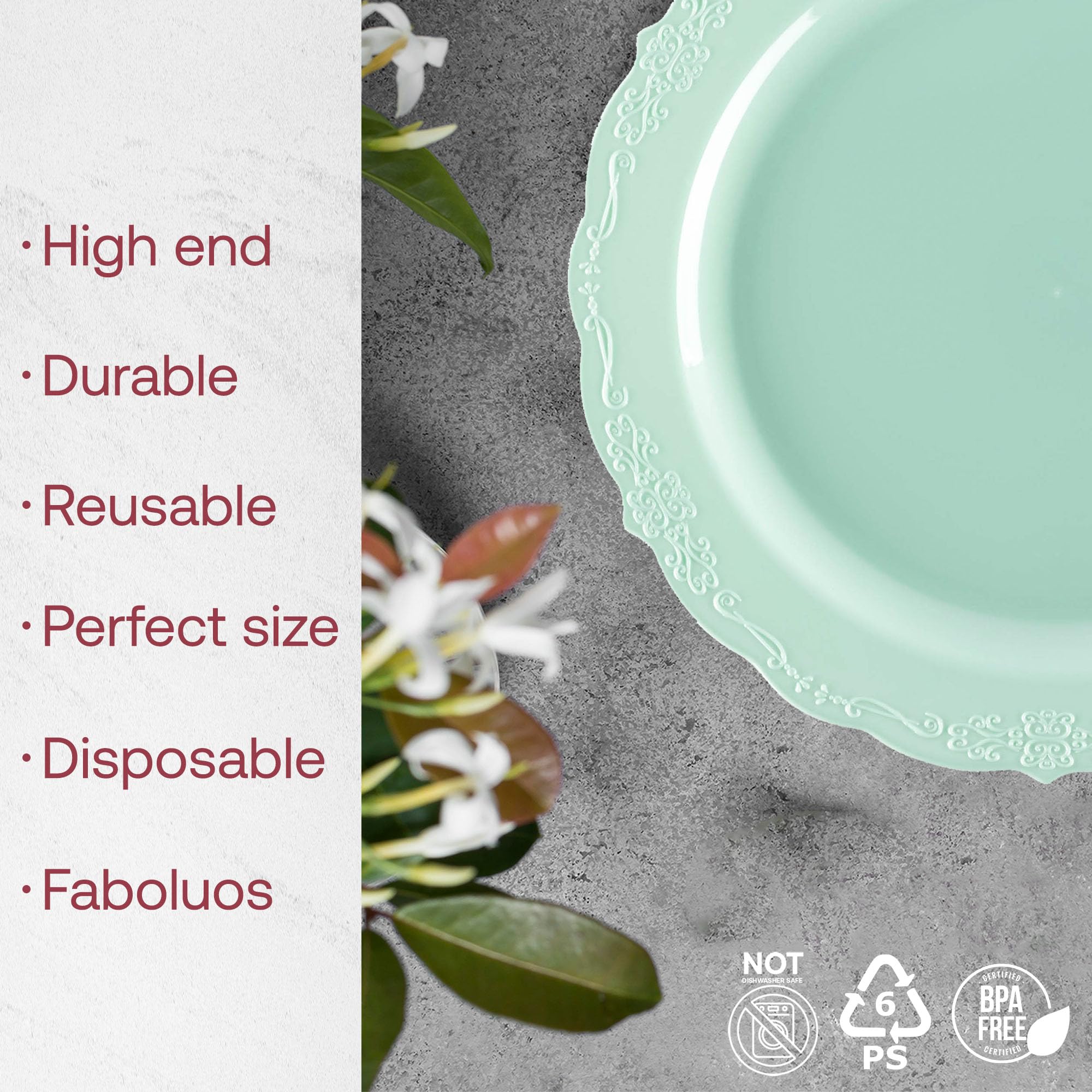 Elegant Disposable Plastic Dinner Plates 10 Inch - 120 Count Heavy Duty Turquoise Party Plates for Weddings, Birthdays & Events | Durable Disposable Tableware for Catering, BBQs & Special Occasions