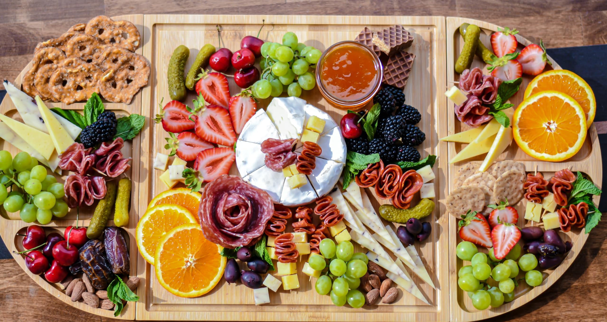 Modern 3-Piece Magnetic Charcuterie Board Set - Bamboo Cheese Board & Serving Tray for Charcuterie, Cheese, Fruits | Perfect Gift for Housewarming, Weddings, St. Patrick's Day | Elegant Serving Ware for Parties, Entertaining & Home Decor
