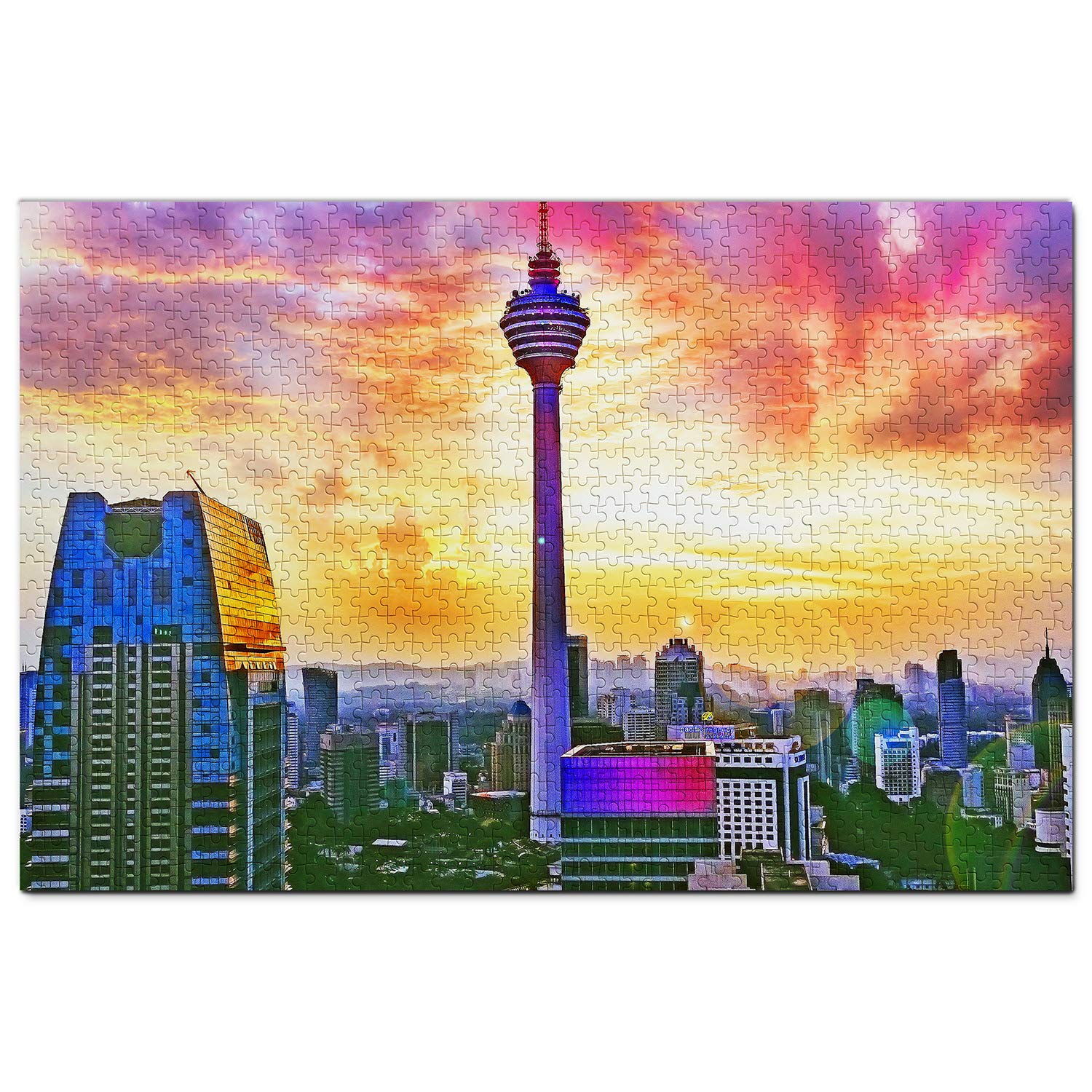 1000-Piece Malaysia Kuala Lumpur Menara Tower Wooden Jigsaw Puzzle - Travel Souvenir & Home Decor for Adults & Kids, Perfect for Family Game Night & Educational Activities