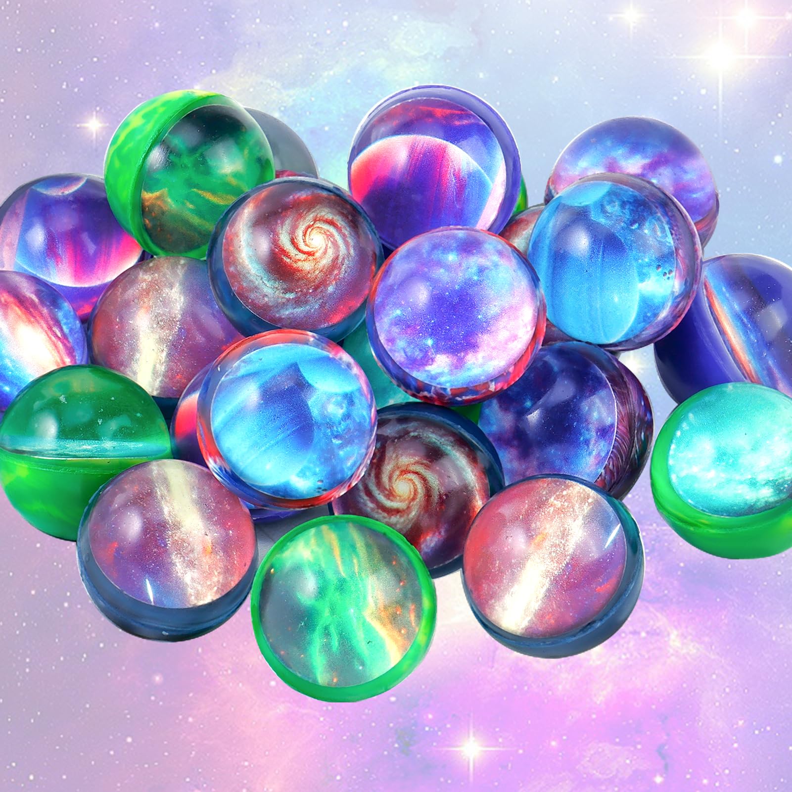 24PCS Galaxy Bouncy Balls Bulk - 32mm Space Theme Bouncy Balls for Kids Party Favors, Christmas Gift Bag Fillers - Perfect for Birthday Parties, Classroom Rewards & Space-Themed Events