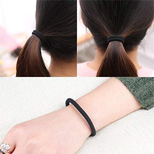 MYYNTI 100pcs Black Hair Ties - Seamless Cotton Thick Elastic Hair Bands for Women & Girls - No Damage Ponytail Holders for Workout, Yoga, School & Daily Use