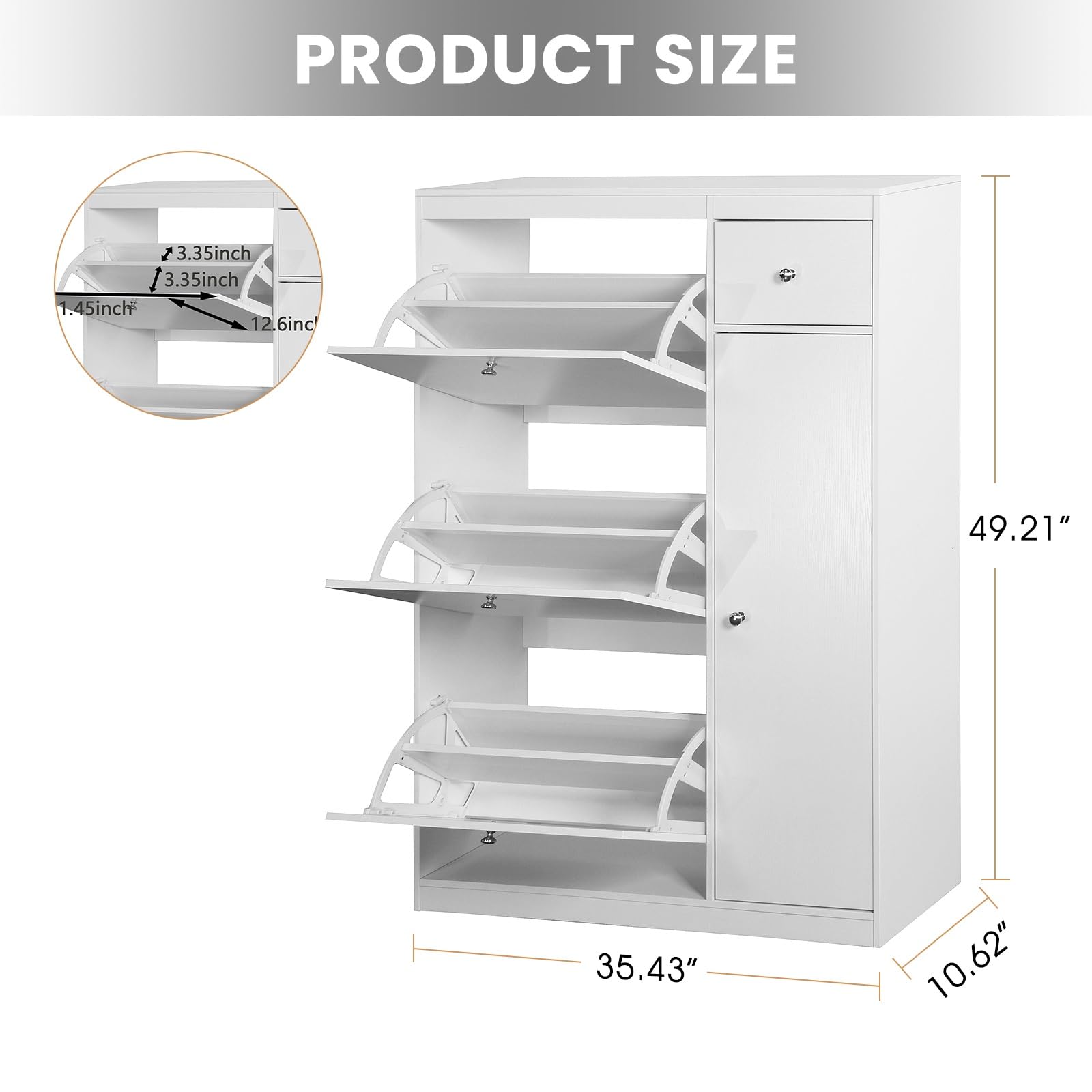 3-Tier Free Standing Shoe Storage Cabinet with Flip Drawers - Narrow Entryway Shoe Organizer with Doors for Hidden Storage | Perfect for Small Spaces, Closet Organization & Entryway Decor