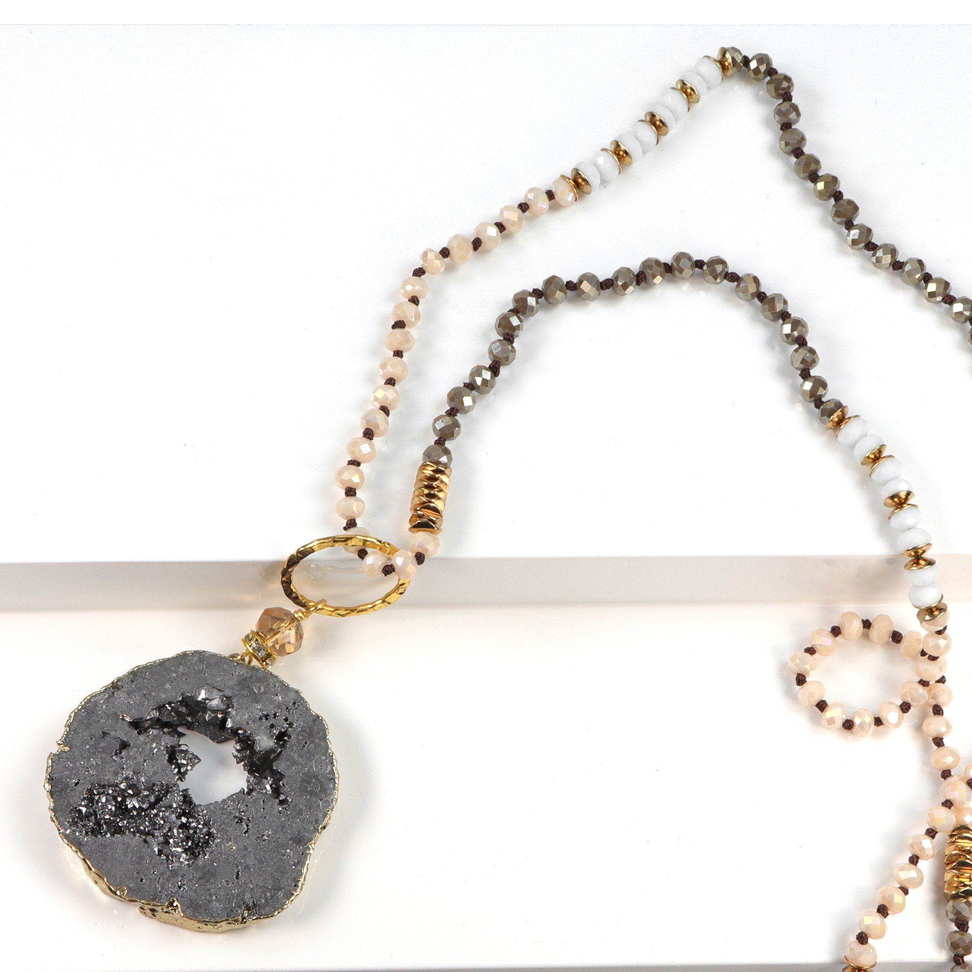 5 Way Grey Druzy Beaded Necklace - Adjustable Multi-Layer Crystal Jewelry for Women, Perfect for Parties, Weddings & Everyday Wear