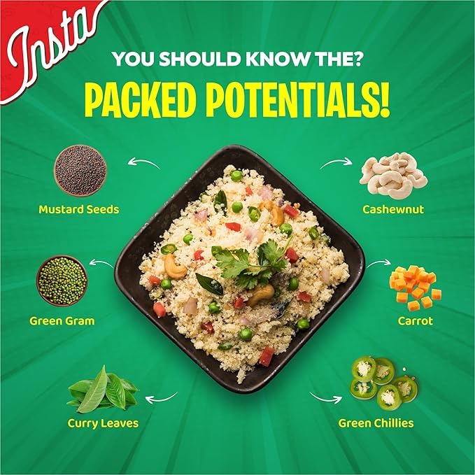 Insta Ahaar Veggie Upma Ready-to-Eat Instant Meal - Pack of 5 (60g Each) | Healthy Indian Breakfast & Snack | Quick Vegan Food for Office, Travel & Emergency Meals