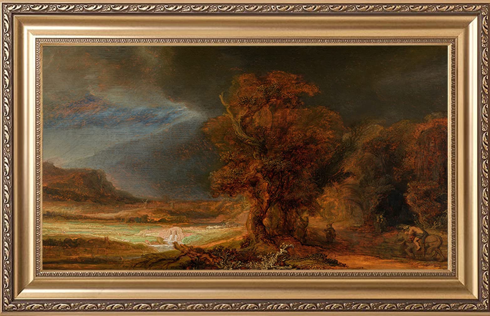 Rembrandt The Good Samaritan Framed Canvas Wall Art - Hand-Painted Oil Reproduction Landscape Painting for Bedroom, Living Room, Office Decor - Ready to Hang (Home Decor, Housewarming Gift, Wall Display)