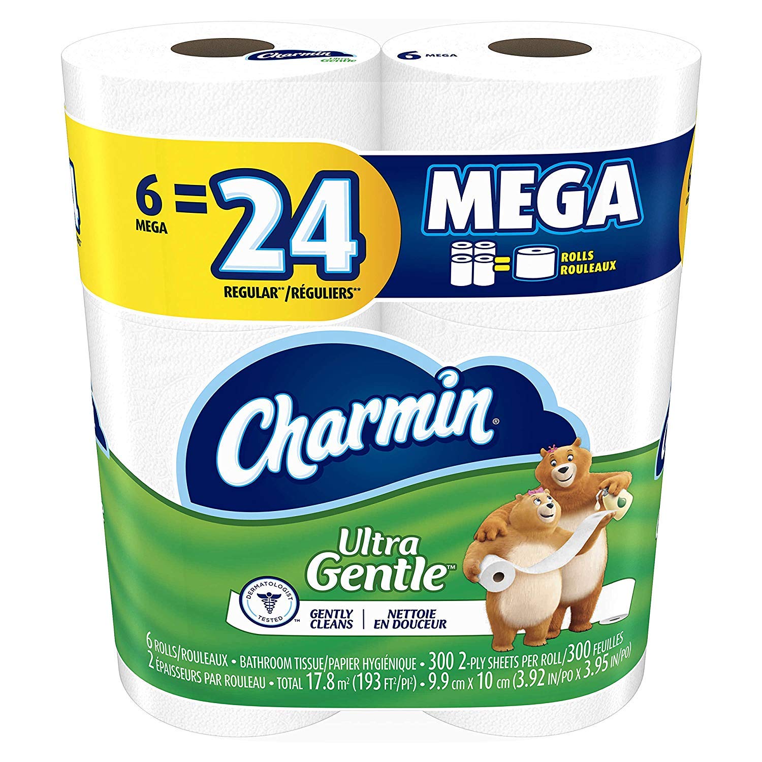 Charmin Ultra Gentle Toilet Paper - 18 Mega Rolls (72 Regular Rolls) | Soft, Strong & Absorbent Bathroom Tissue for Sensitive Skin | Ideal for Home, Office & RV Use