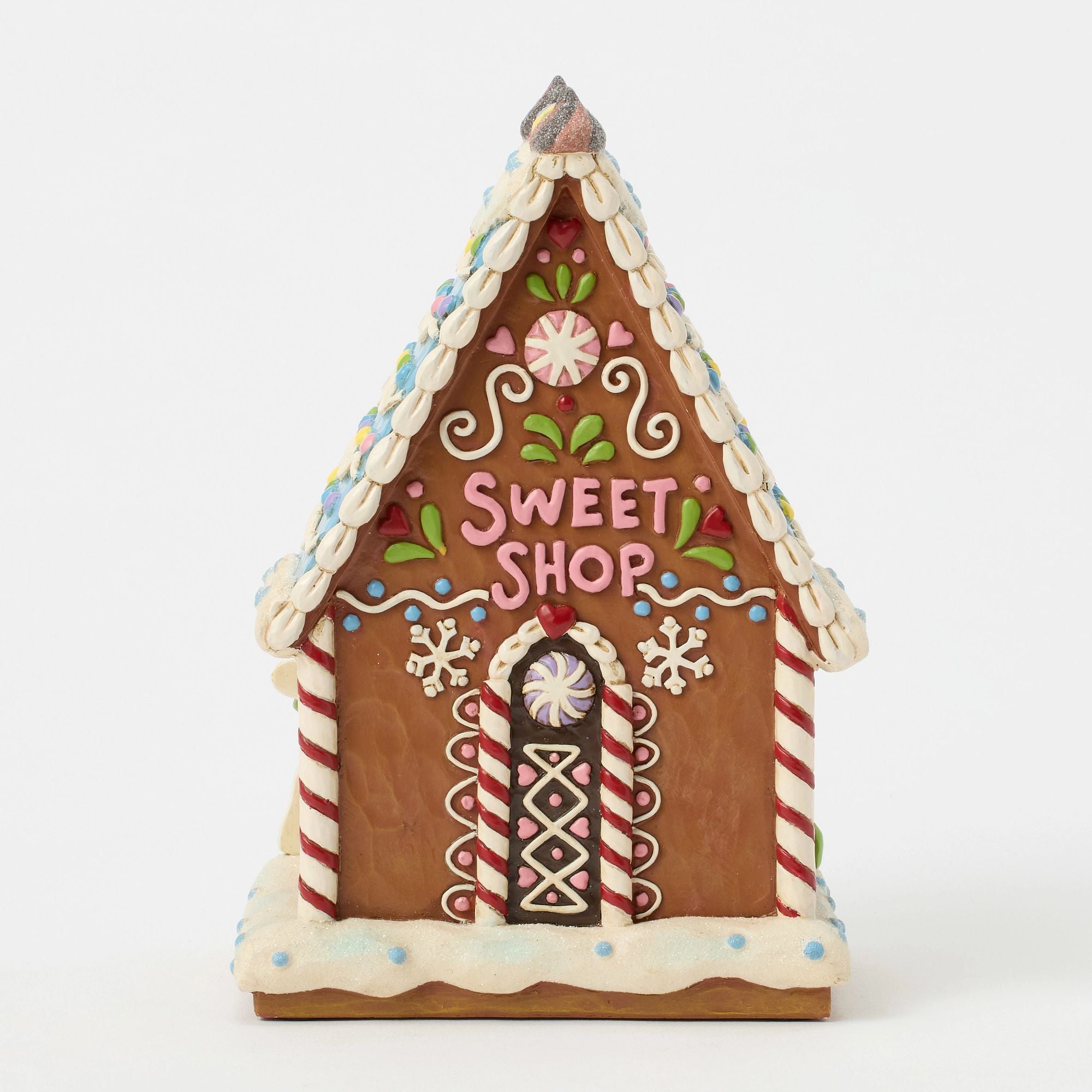 Gingerbread LED Sweet Shop Figurine - Christmas Holiday Decor, Festive Home Decoration for Xmas Tree, Tabletop, Mantel & Gift Giving