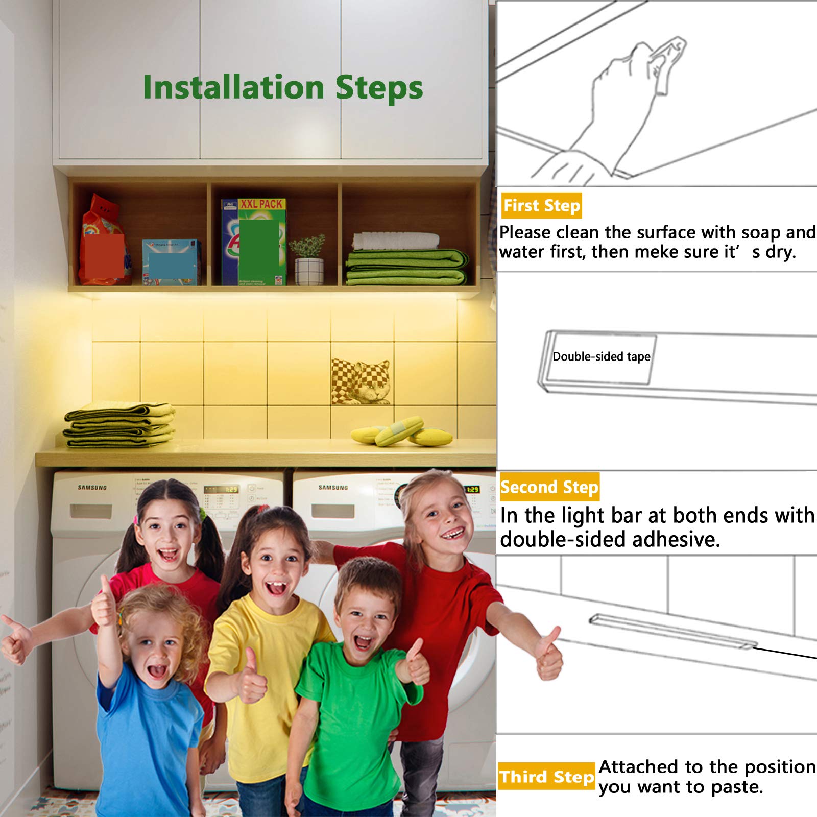 JUSJUBR 12-Inch Under Cabinet LED Lighting with Memory Function, 3000K Warm White Dimmable USB Light Bar for Kitchen Sink, Desk & Room - Slim Design (Plug Not Included) - Perfect for Under-Counter Illumination, Task Lighting & Home Decor