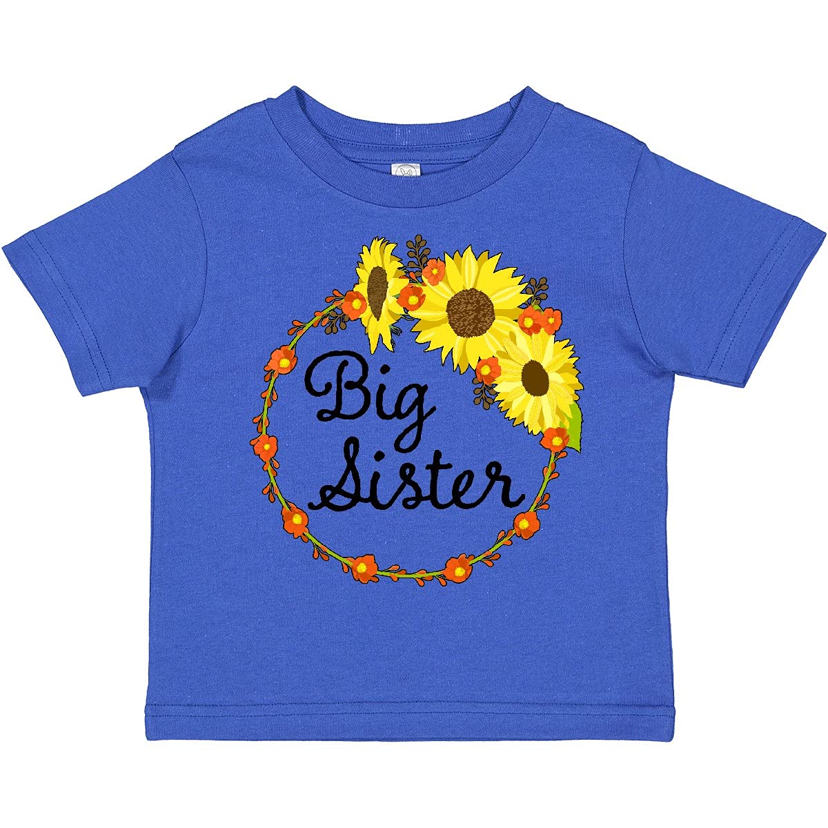 Inktastic Big Sister Sunflower Wreath Toddler T-Shirt - Cute Sunflower Design for Big Sisters - Perfect for Sibling Matching Outfits & Family Photos