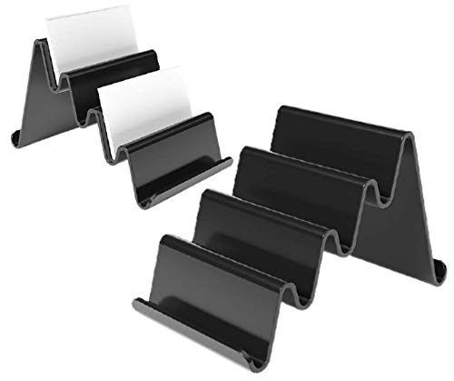 1InTheOffice Business Card Holder - 4 Compartment Plastic Desk Organizer for Credit Cards, ID Badges & Business Cards | Sleek Black Design for Office, Reception & Home Workspace Organization
