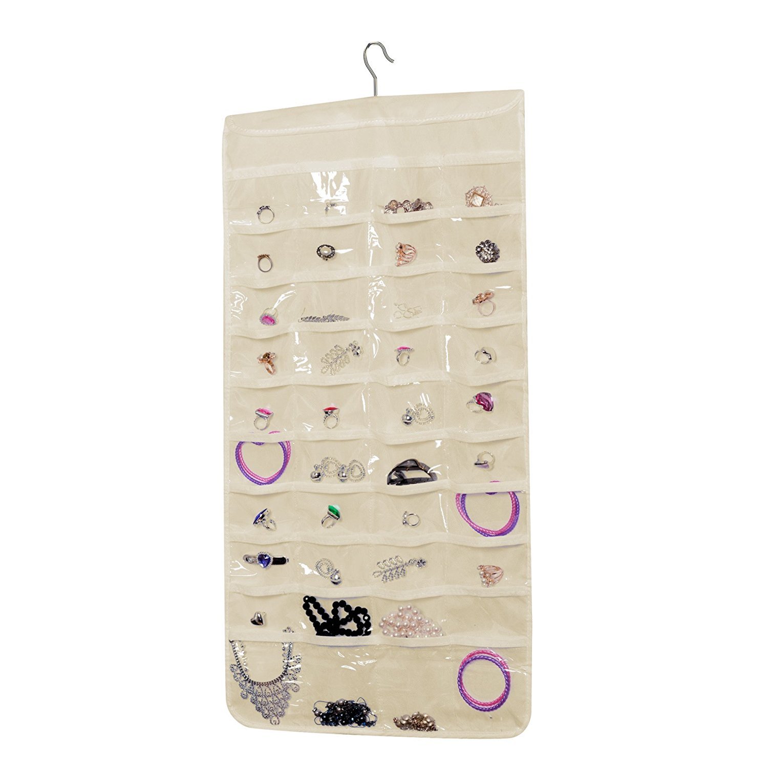 80-Pocket Hanging Jewelry Organizer - Dual-Sided Closet Storage for Necklaces, Earrings & Bracelets - Perfect for Bedroom, Dorm & Travel Accessory Organization