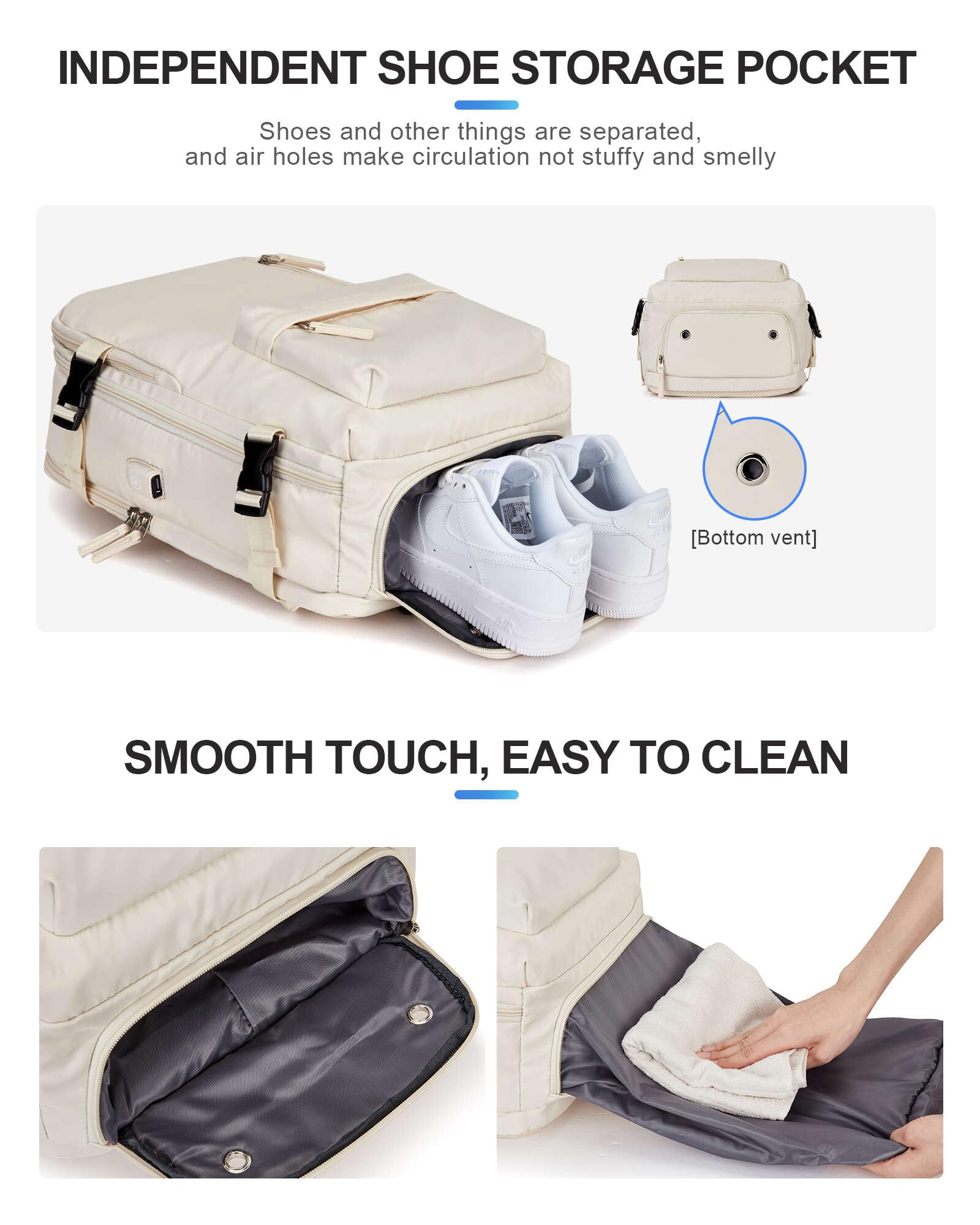 VGCUB 17 Inch Large Travel Backpack for Women & Men - Flight Approved Business Laptop Backpack with Dedicated Laptop Compartment - Perfect for Work Commute, Business Trips & Airplane Carry-On (Beige)