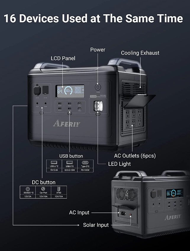 Aferiy AF 2000W Portable Power Station - 2000W/4000W LiFePO4 Battery with 1997Wh Capacity - Perfect for Camping, RV Trips & Emergency Backup Power