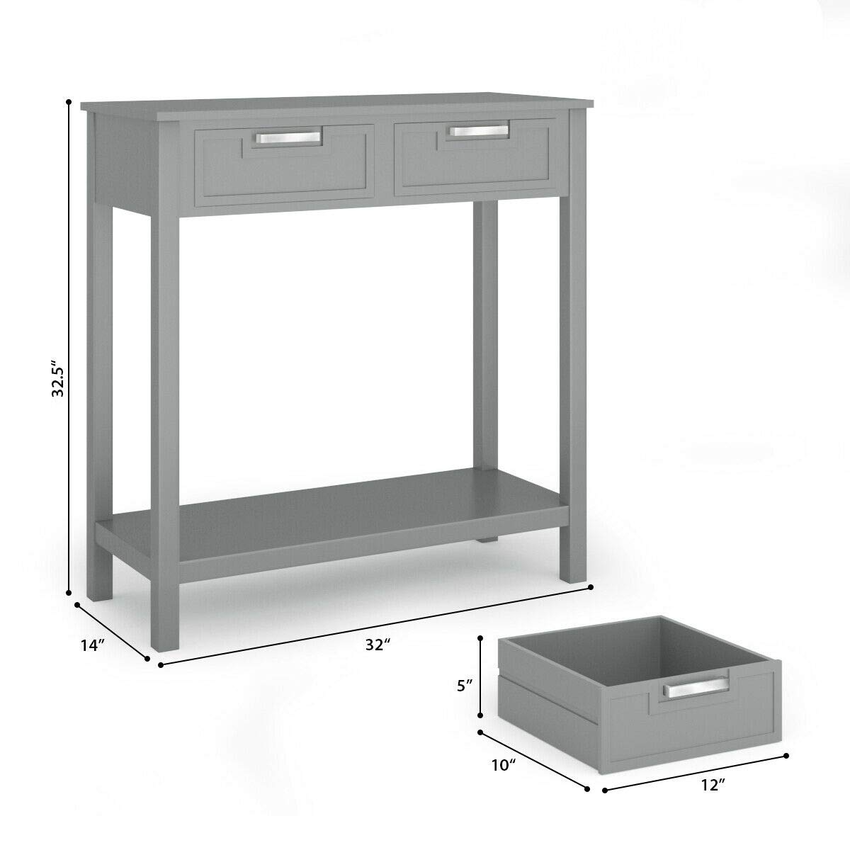 Modern Gray Entryway Sofa Accent Console Table with 2 Drawers - Sturdy Waterproof Storage Shelf for Bedroom, Living Room & Hallway - Perfect for Small Space Organization & Home Decor