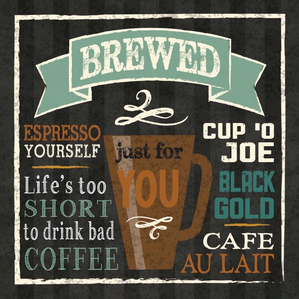 Brew Chalk 2 Coffee Shop Wall Art Print by Melody Hogan - 24x24 Inches - Vintage Cafe Decor for Home, Kitchen & Office