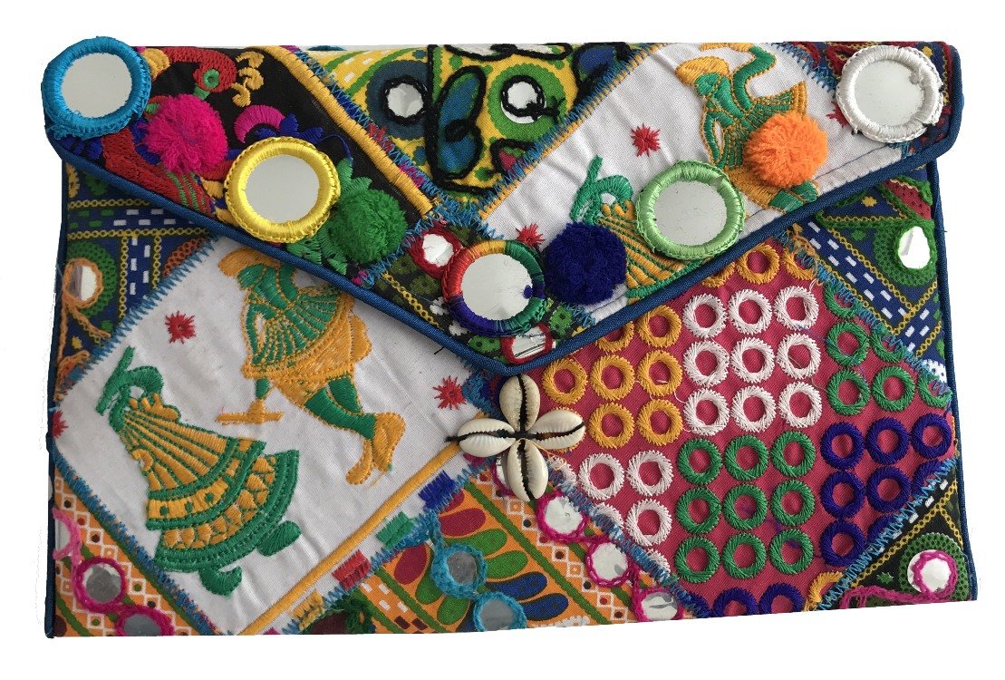 Shubhangi Women's Sling Bag - Jaipuri Embroidered Handicraft Traditional Purse with Multi-Colored Pattar Embroidery (R3-2030 AA) - Perfect for Casual Outings, Shopping & Festive Occasions