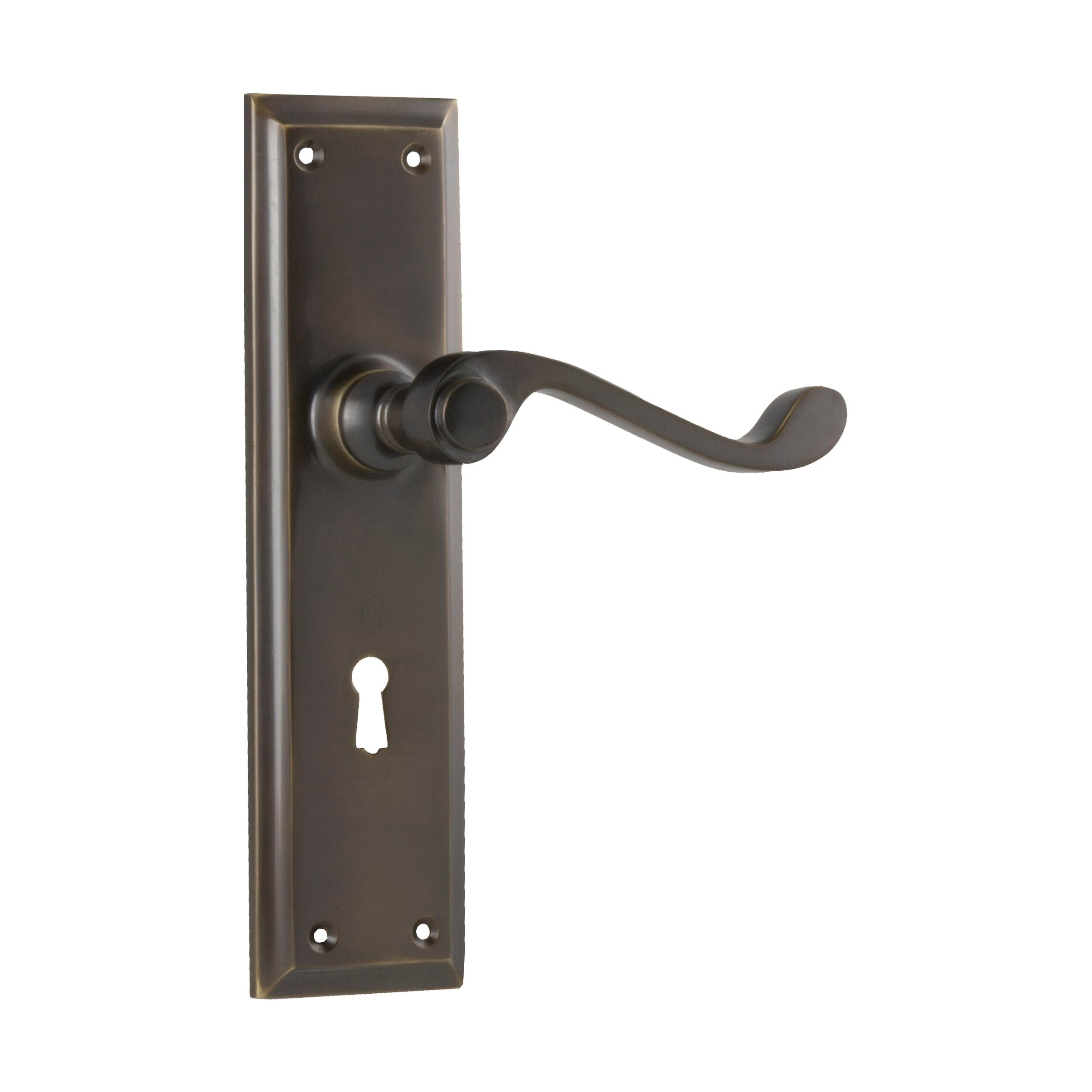 Milton Lock Pair Antique Brass Door Lever - H200xW50xP68mm - Vintage Style Door Handle for Home, Office & Commercial Use
