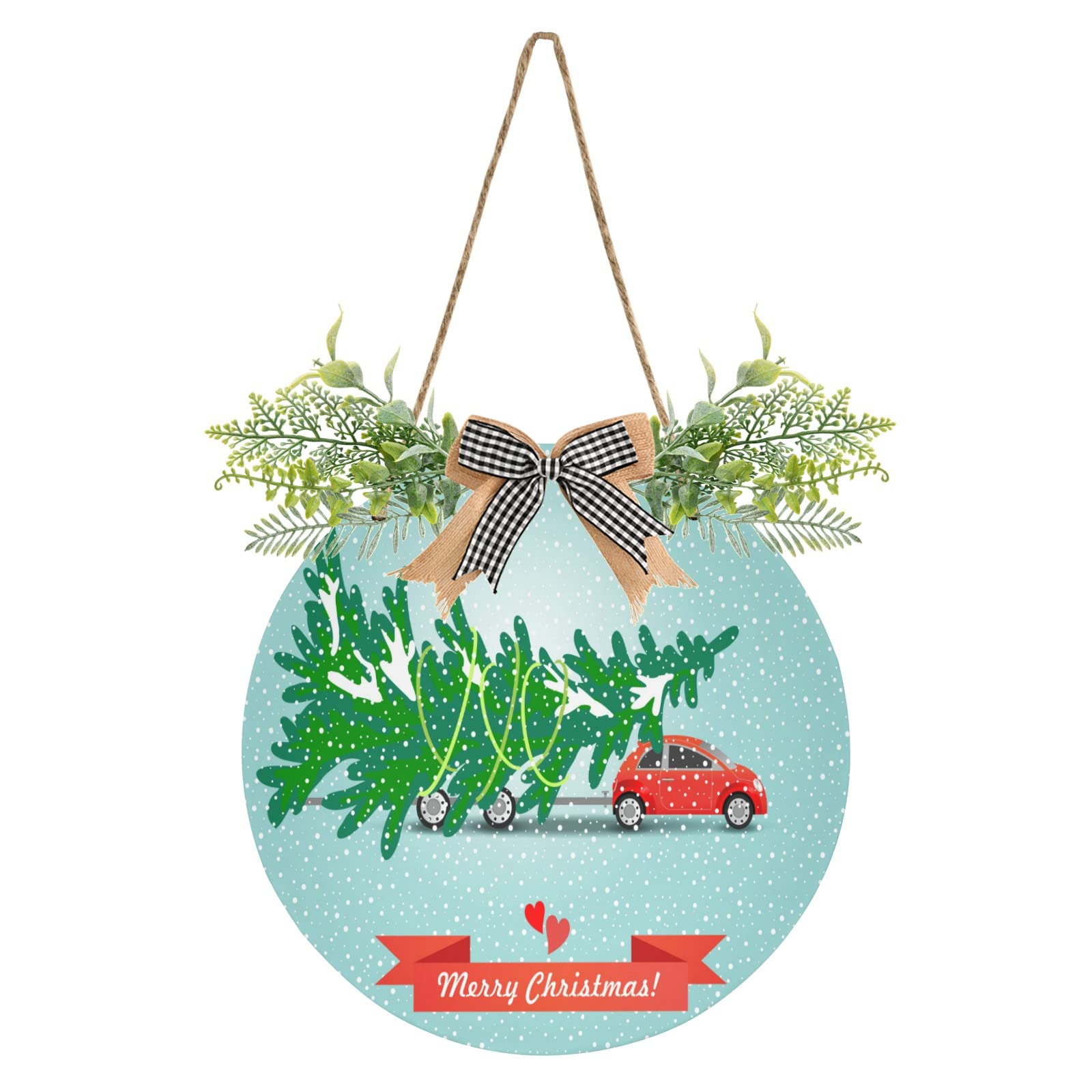 Vintage Red Christmas Truck Wooden Round Porch Sign - Farmhouse Holiday Front Door Decor, Welcome Hanging Wall Art for Seasonal Greetings & Housewarming Gifts - Perfect for Christmas Decorations, Front Porch Displays & Cozy Home Entryways