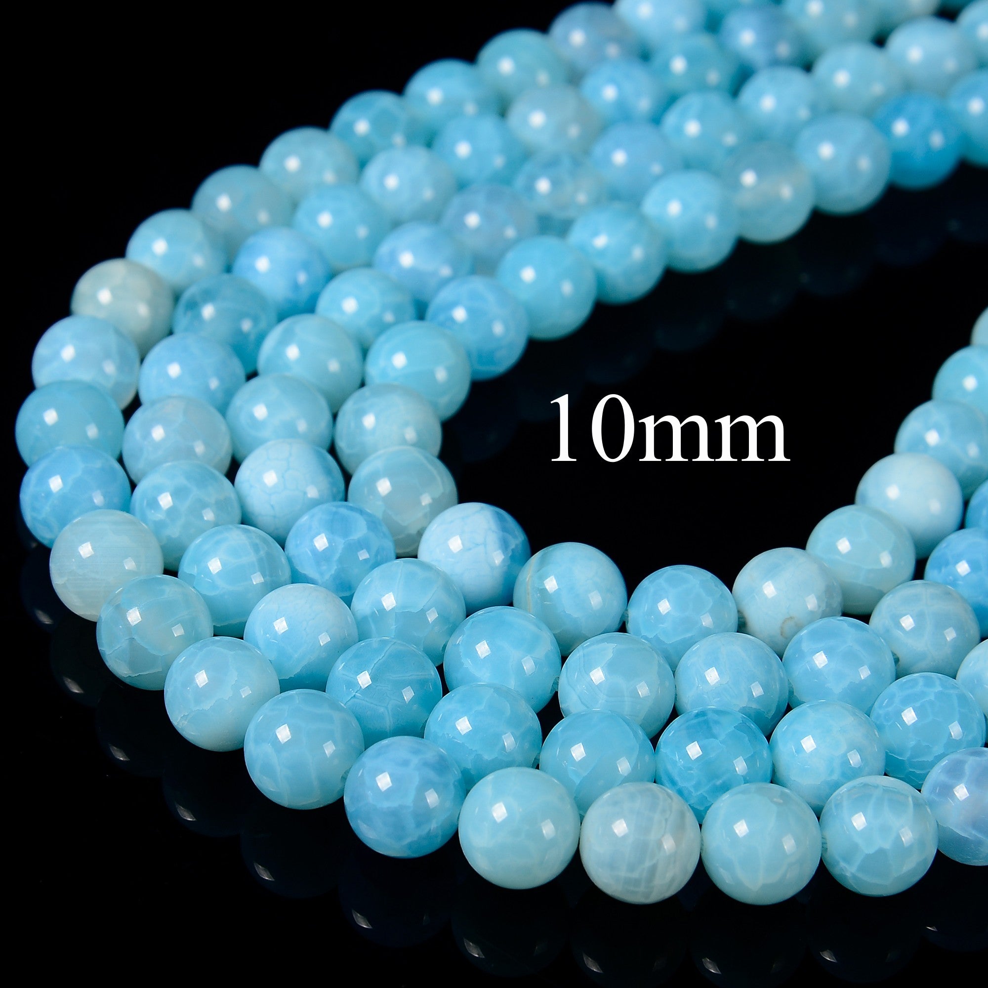 Blue Crackled Chalcedony Smooth Round Beads - 6mm, 8mm, 10mm, 12mm, 15.5 Strand - Natural Stone Beads for Jewelry Making, DIY Bracelets & Necklaces - Perfect for Crafting, Gifts & Spiritual Healing