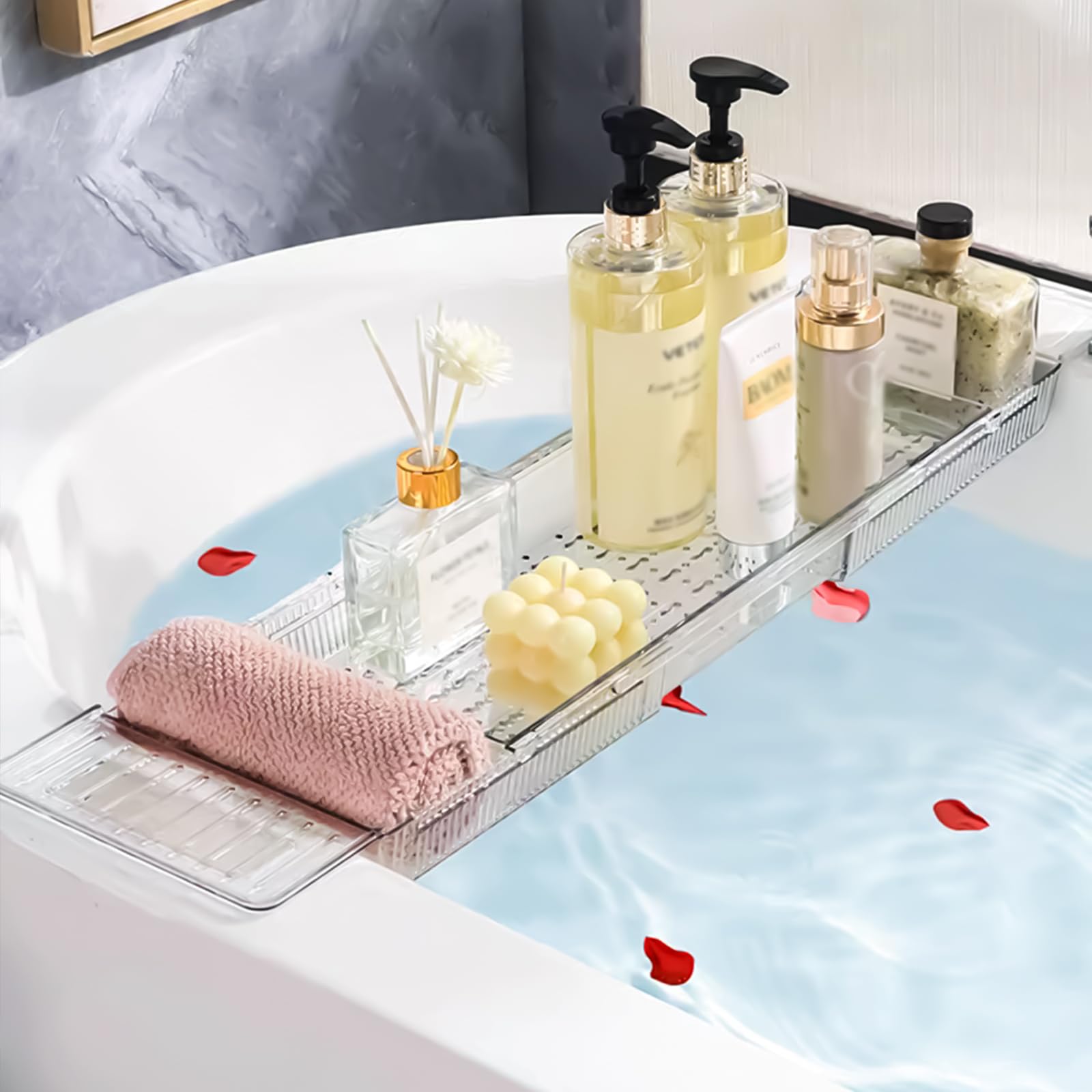 Expandable Bathtub Tray - Adjustable Bathtub Caddy with Anti-Slip Mat | Multifunctional Bath Storage for Books, Wine Glasses & Phone | Perfect for Relaxing Baths, Spa Days & Self-Care Moments