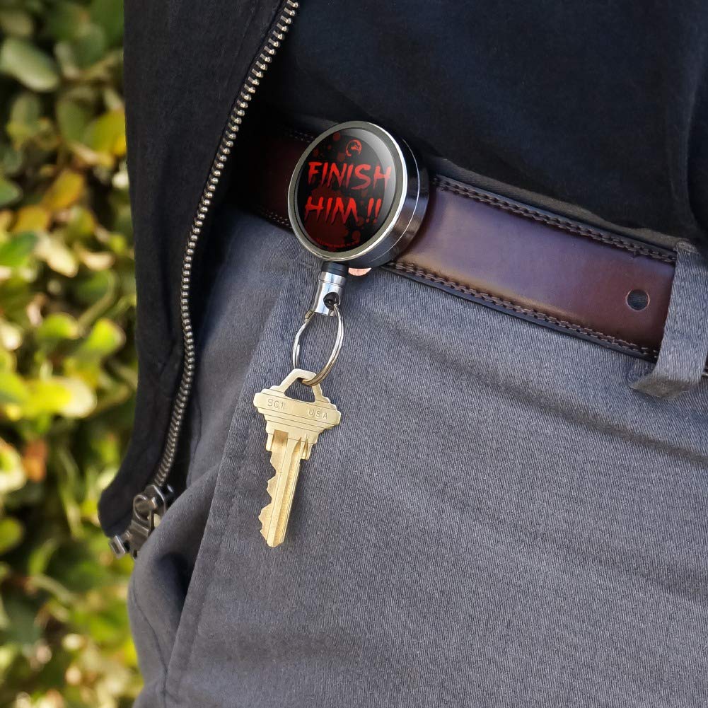 Mortal Kombat Klassic Finish Him Heavy Duty Metal Retractable ID Badge Holder - Key Card Reel with Belt Clip for Security, Office, and Gaming Events