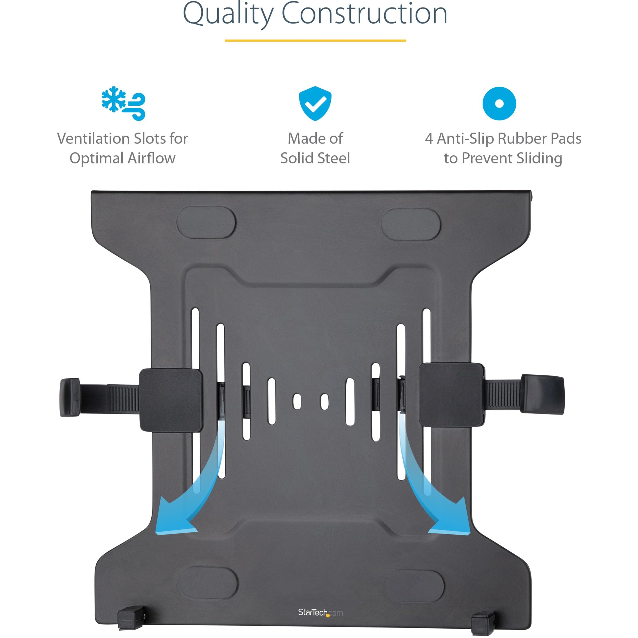 StarTech.com Adjustable VESA Laptop Tray - Universal 75x75 & 100x100 VESA Mount - Ventilated Notebook Holder for 4.5kg/9.9lb Laptops - Compatible with Monitor Desk Mounts & Stands - Perfect for Home Office & Workspace Ergonomics (Laptop-ARM-Tray)
