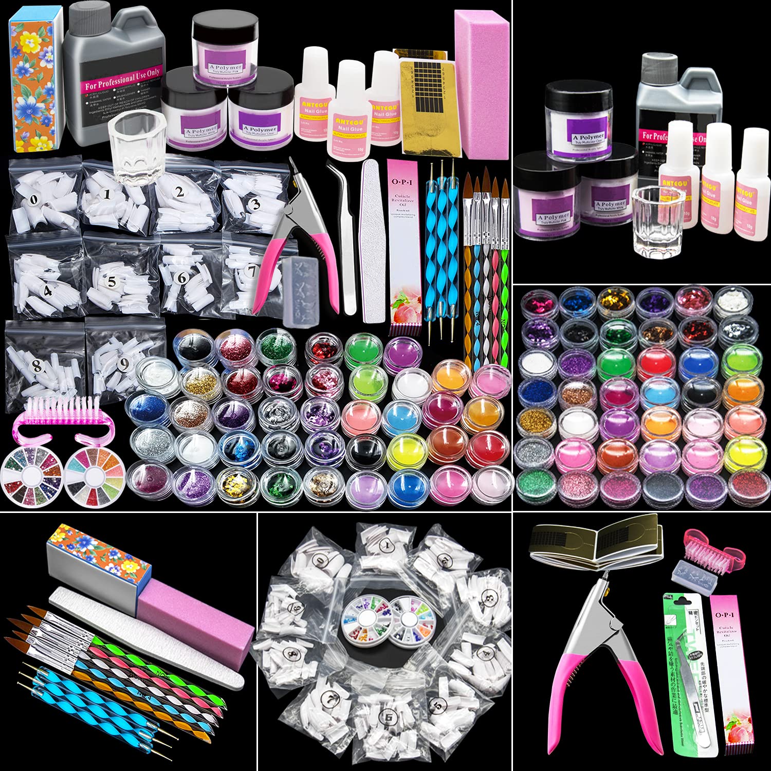 42 in 1 Professional Acrylic Nail Kit with Powder, Brush, Glitter & French Tips - Complete DIY Manicure Set for Salon & Home Nail Art - Perfect for Gel Extensions, Nail Decoration & Acrylic Nail Designs