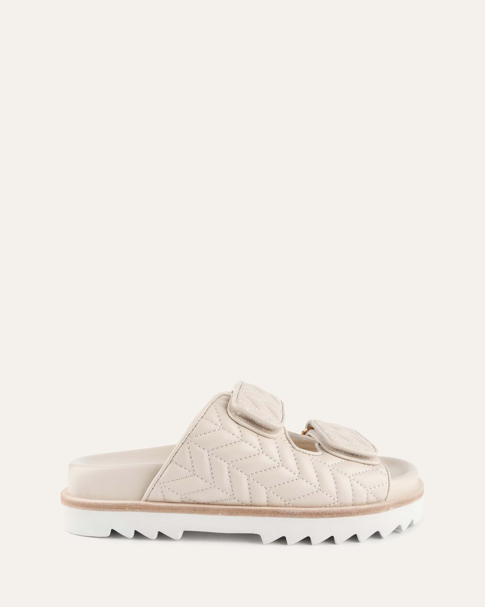 VERITY Women's Flat Sandals - Off White Genuine Leather Comfortable Slip-On Summer Shoes for Beach, Vacation & Casual Outings