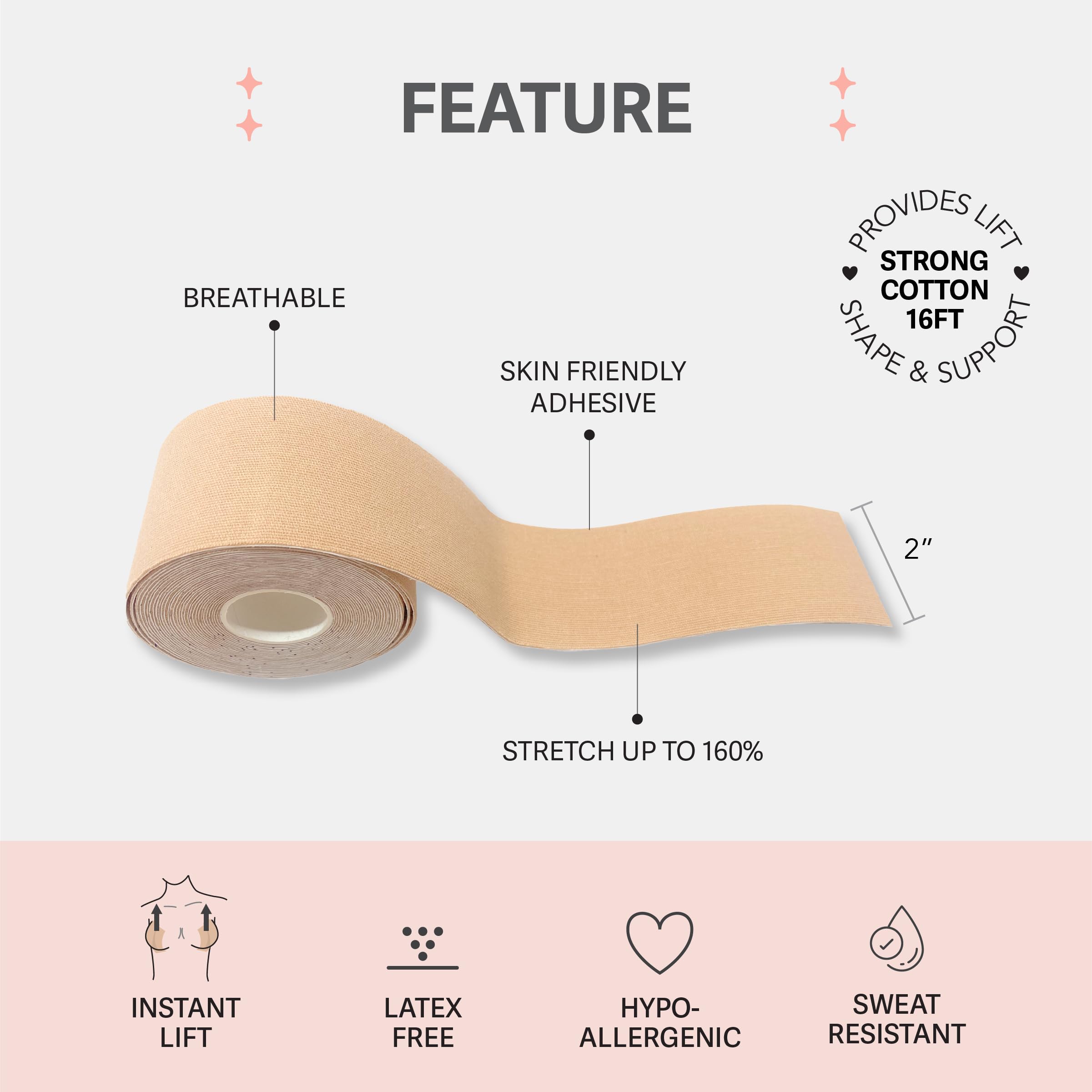 Boob Tape - Sticky Lifting Tape for Breast Lift | Acrylic Adhesive Bra Tape | Waterproof & Heavy Duty | Invisible Under Clothing | Nude Color | Perfect for Backless Dresses, Strapless Tops & Swimwear