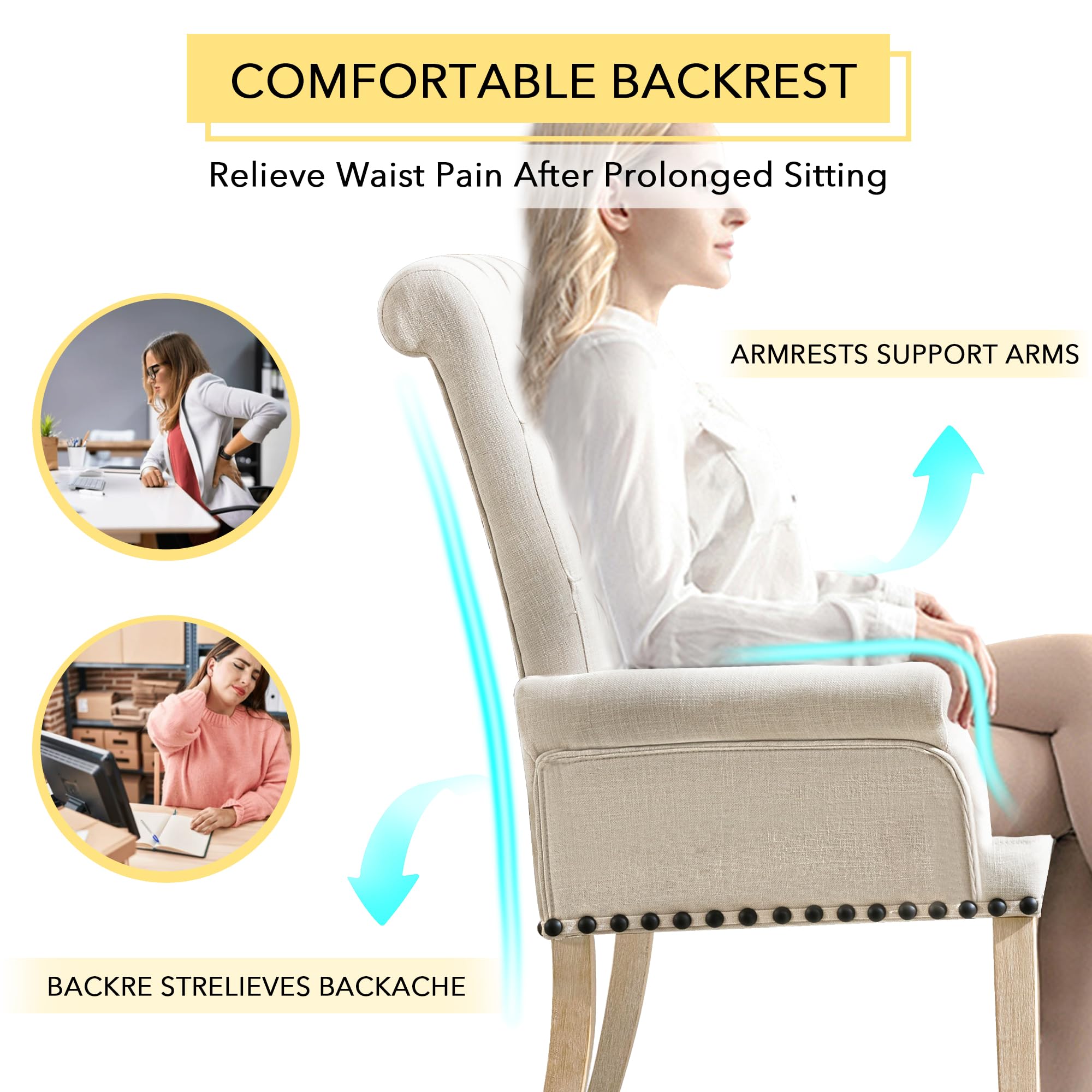 Luxury Upholstered Fabric Accent Dining Chair - Elegant Tufted Club Chair for Dining Room & Kitchen - Beige Home Decor - Perfect for Formal Dining, Breakfast Nooks & Small Spaces