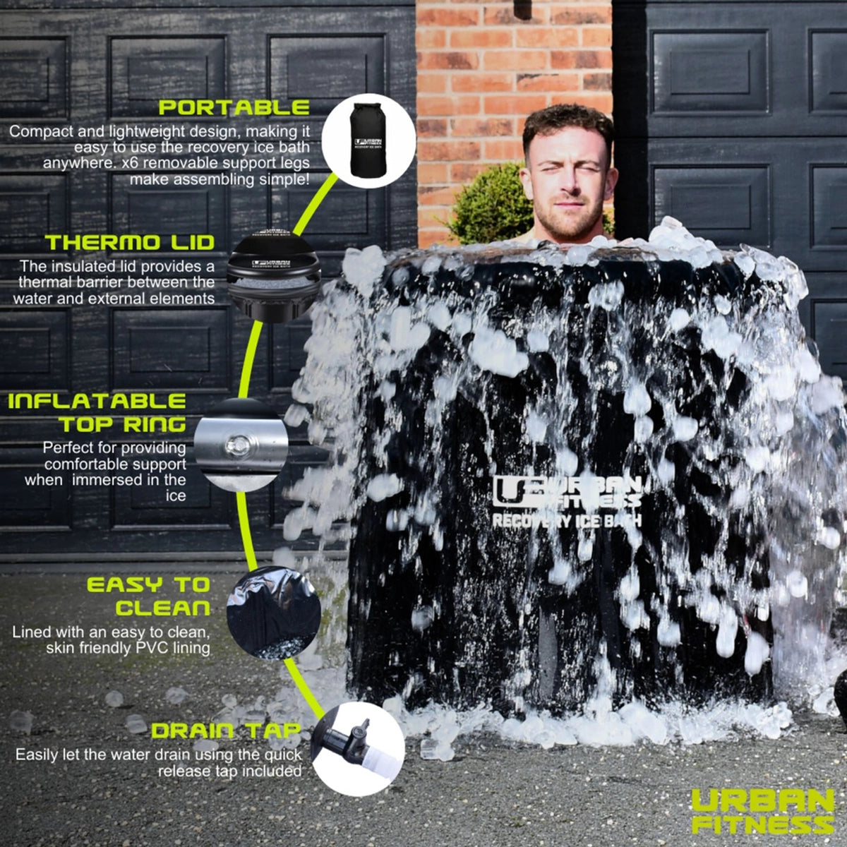 Urban Fitness Recovery Ice Bath Tub - Portable Cold Plunge for Muscle Recovery, Athletes & Post-Workout Therapy - Perfect for Home Gym, CrossFit & Sports Recovery