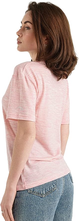 Women's Merino Wool T-Shirt - 165 Heather Pink Crewneck with Bonus Socks | Soft, Breathable & Warm Base Layer for Hiking, Travel & Everyday Wear