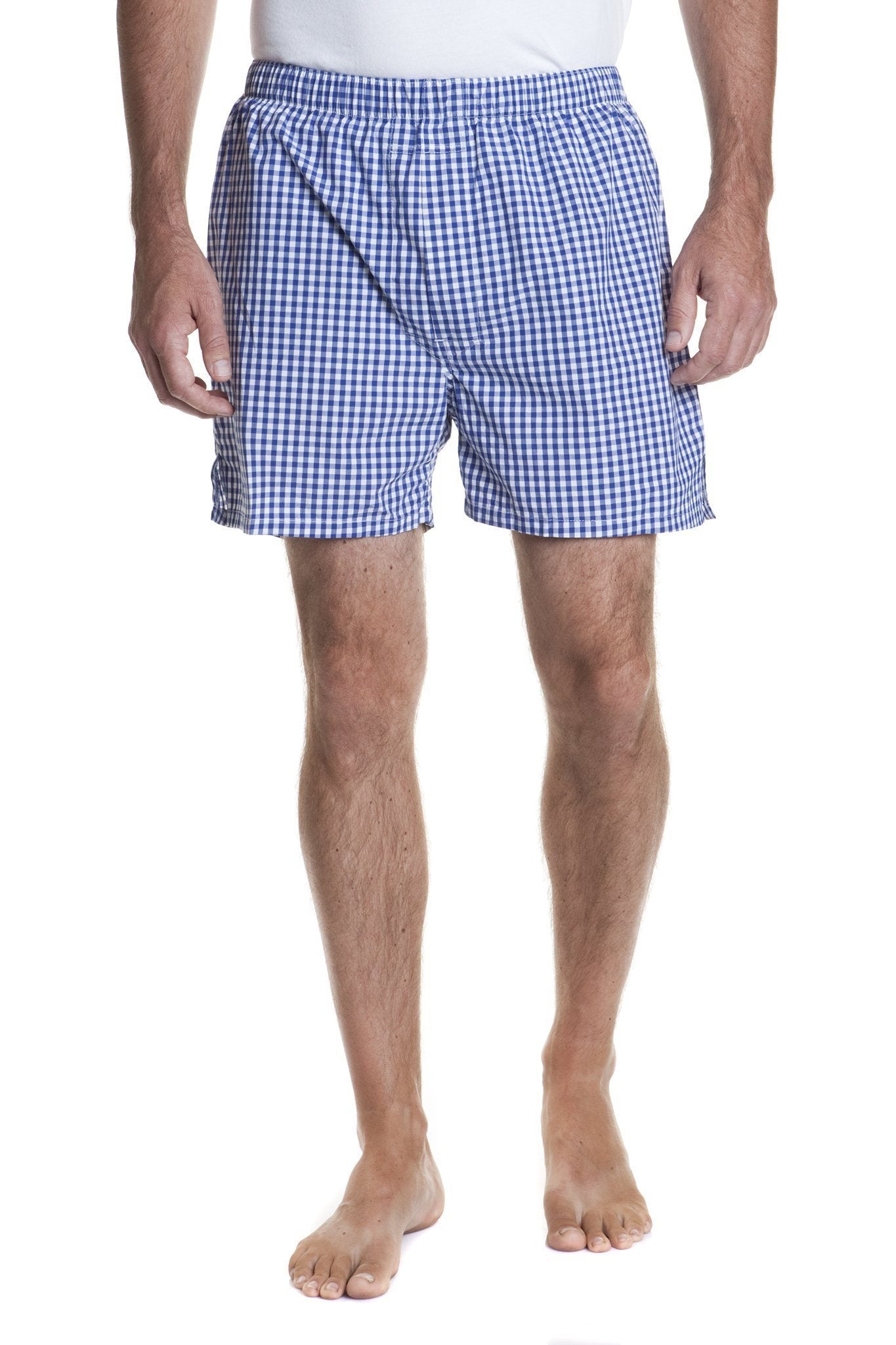 Barefoot Boxer Royal Blue Wide Gingham Checkered Swim Trunks for Men - Perfect for Beach, Pool, and Summer Vacation
